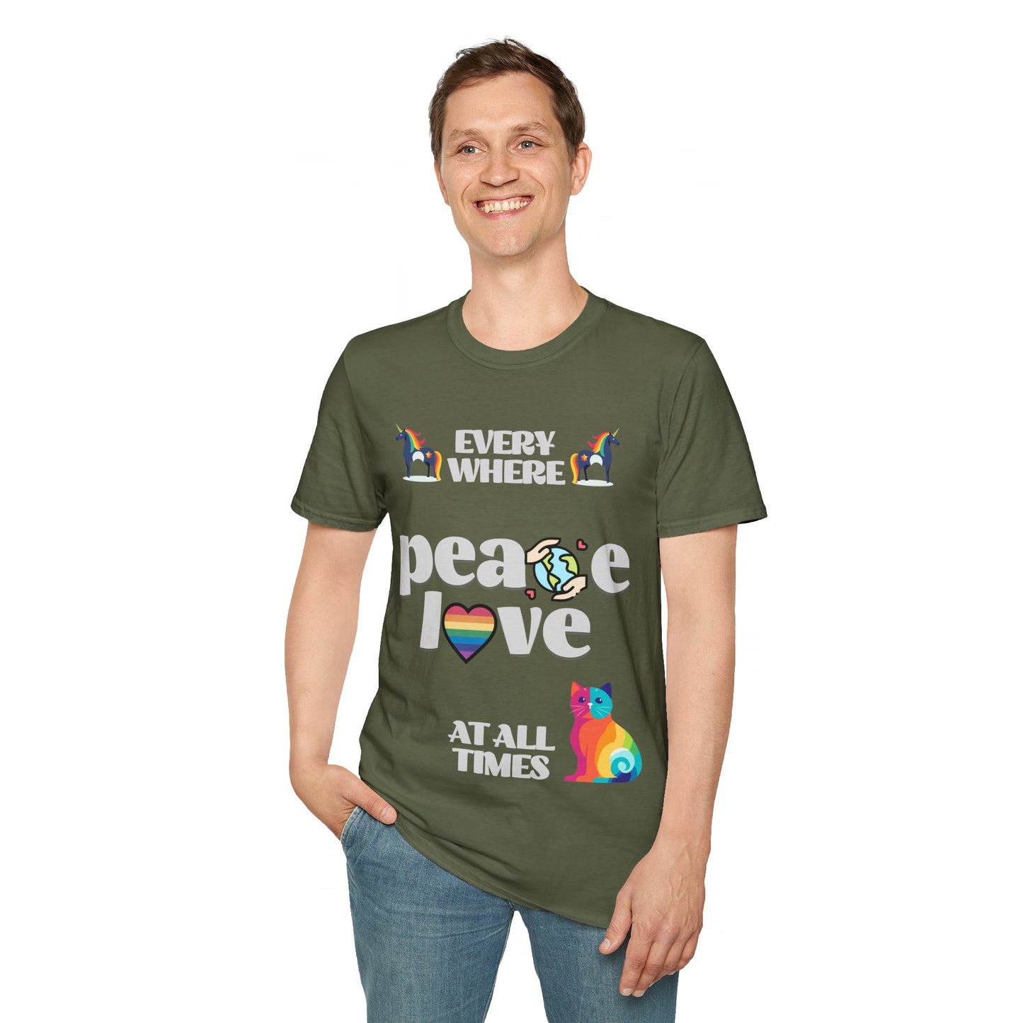 Peace, Love, Everywhere, All The Time Unisex LGBTQ shirt, T-shirt, Tee Shirt, Peace gift, Queer Gift, multiple colors