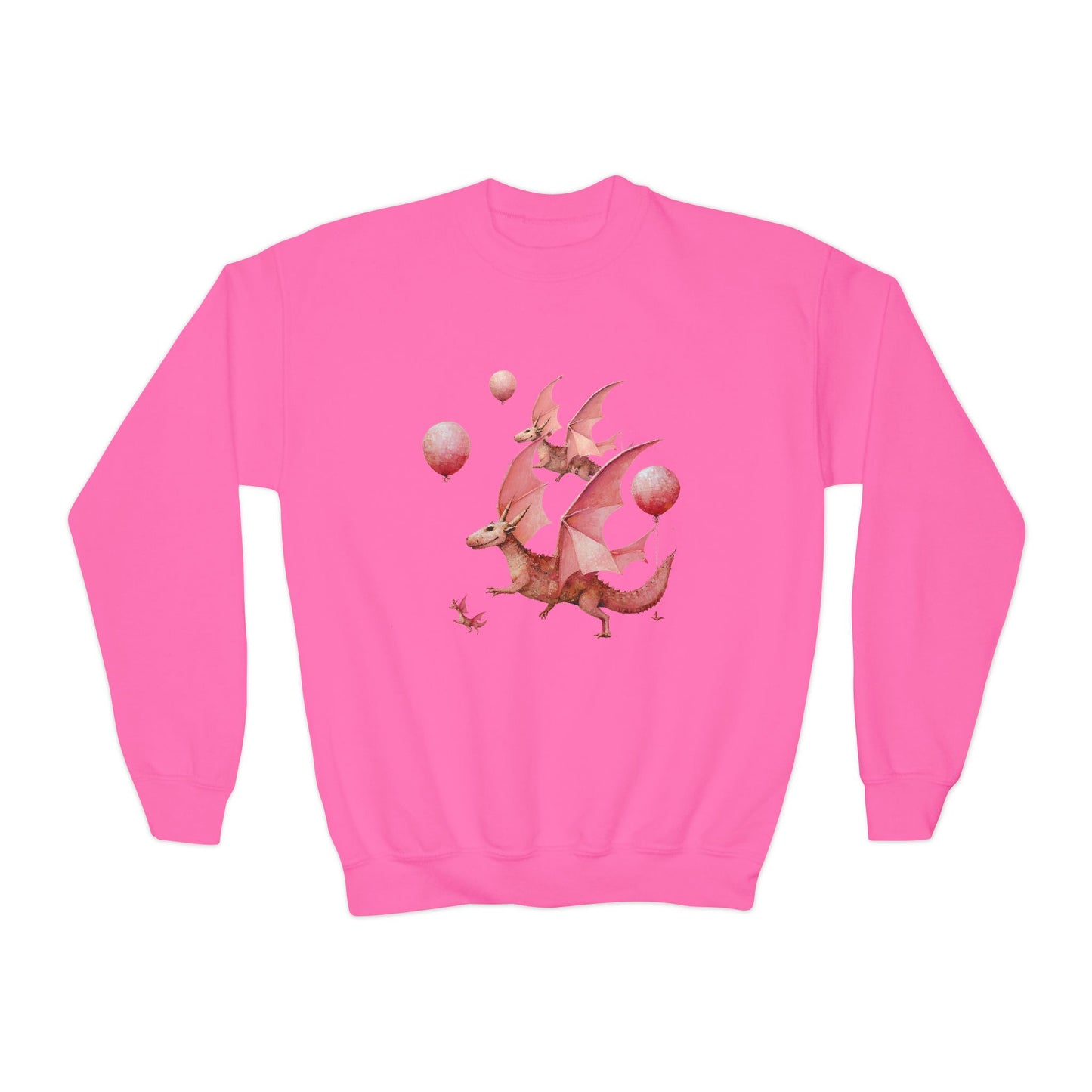 Pink Flying Dragon Sweatshirt, Dragon Lovers, Kids, Girls, Boys Youth Crewneck Sweatshirt Magic Birthday