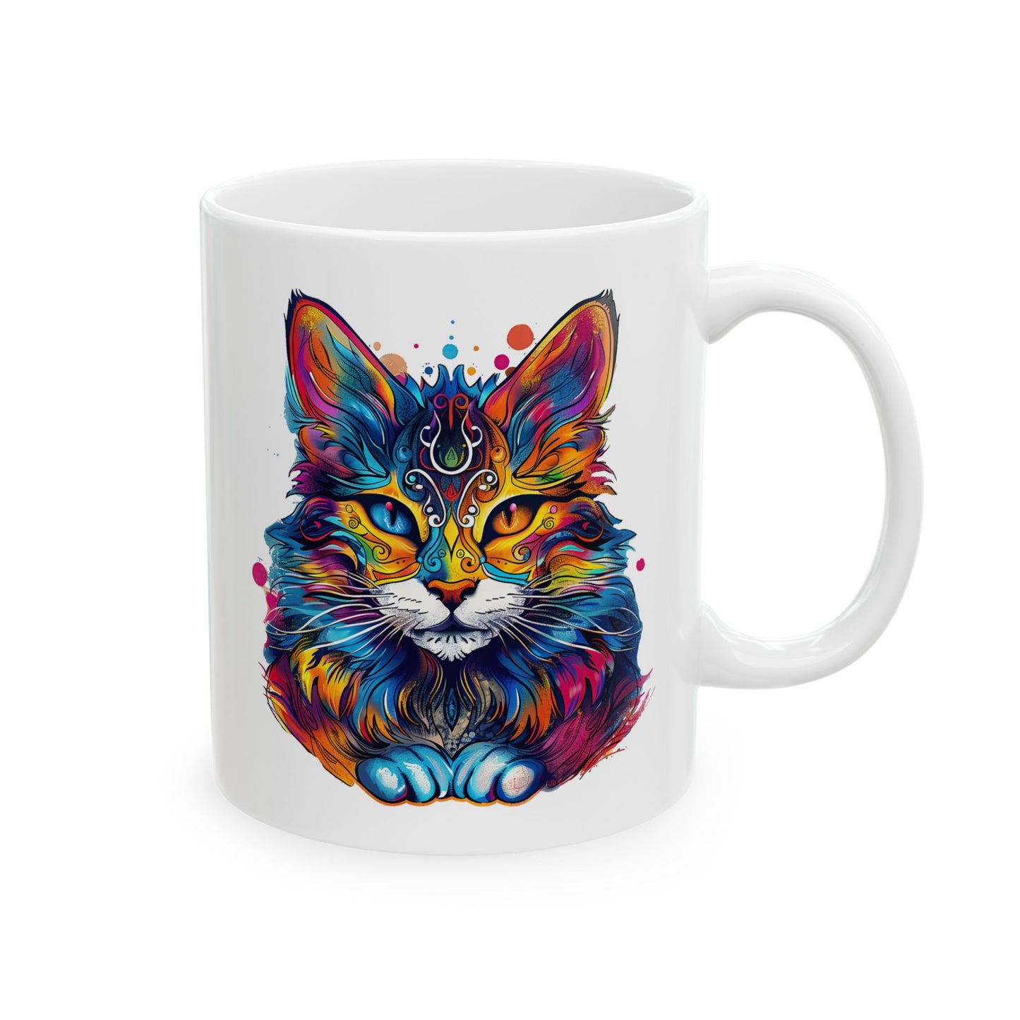 Princess, Maine Coon Cat Lover's Rainbow Retro Gift  Mug, Printed Art, Christmas Ceramic Mug 11oz Colorful Upbeat Vibe