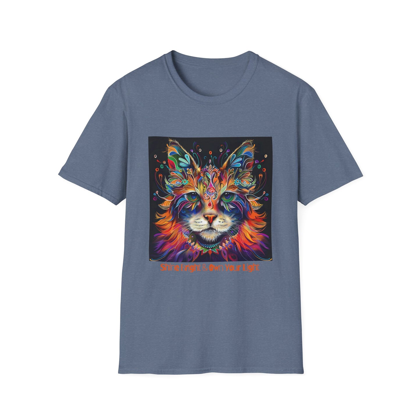 "Shine Bright and Own Your Light" Cat Shaman Graphic Cat Tee, Cat Lover's Graphic Tee Graphic Unisex T- Shirt, T-Shirt Cat Lovers Gift  Softstyle T-Shirt Tee Teeshirt Stylized Cat