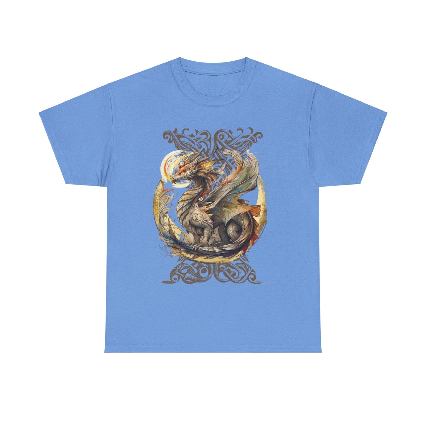 Celtic Background Dragon Graphic Tee - Dragon T-shirt -  Dragon Lovers Unisex Heavy Cotton Tee T-Shirt