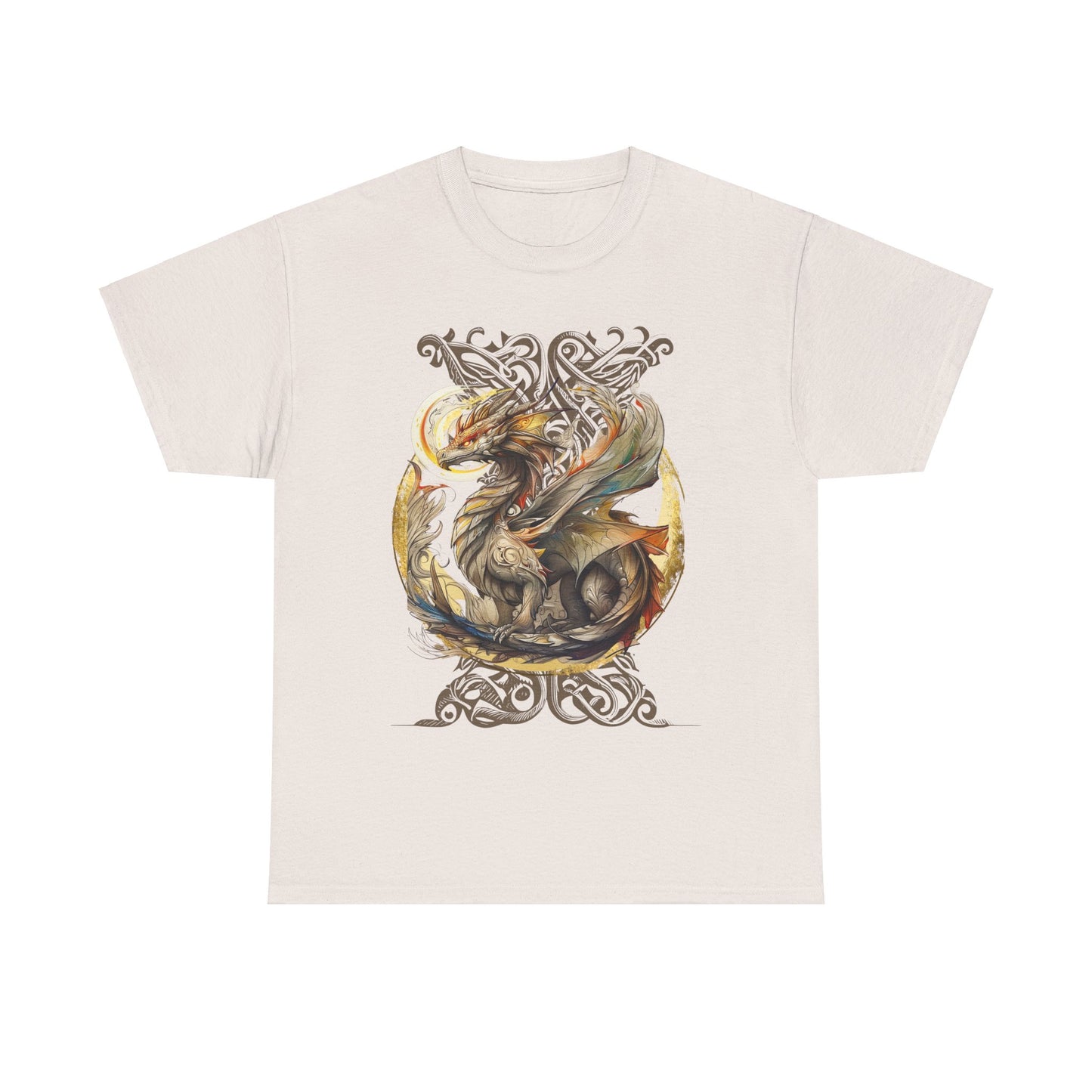 Celtic Background Dragon Graphic Tee - Dragon T-shirt -  Dragon Lovers Unisex Heavy Cotton Tee T-Shirt