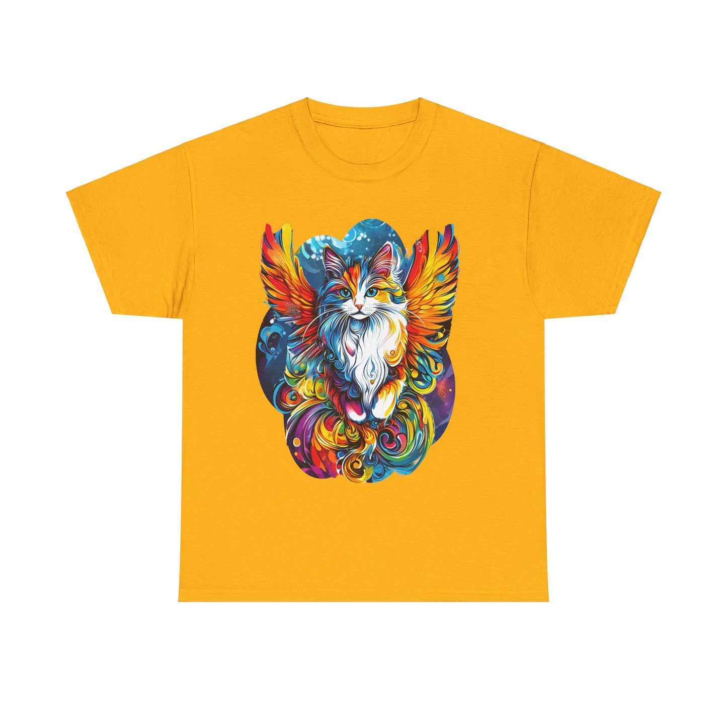 Tattoo Style Cat Angel, Cat Memorial - Cat with Angel Wings Graphic Tee-  Cat Gift Unisex Heavy Cotton Tee T-Shirt