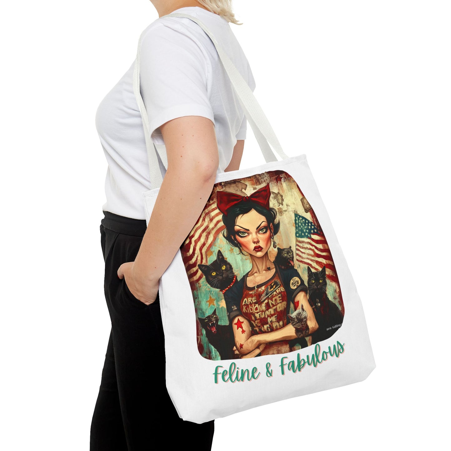 "Feline & Fabulous" Childless Cat Lady Bag -  Childless Cat Lady Tote Bag (AOP)