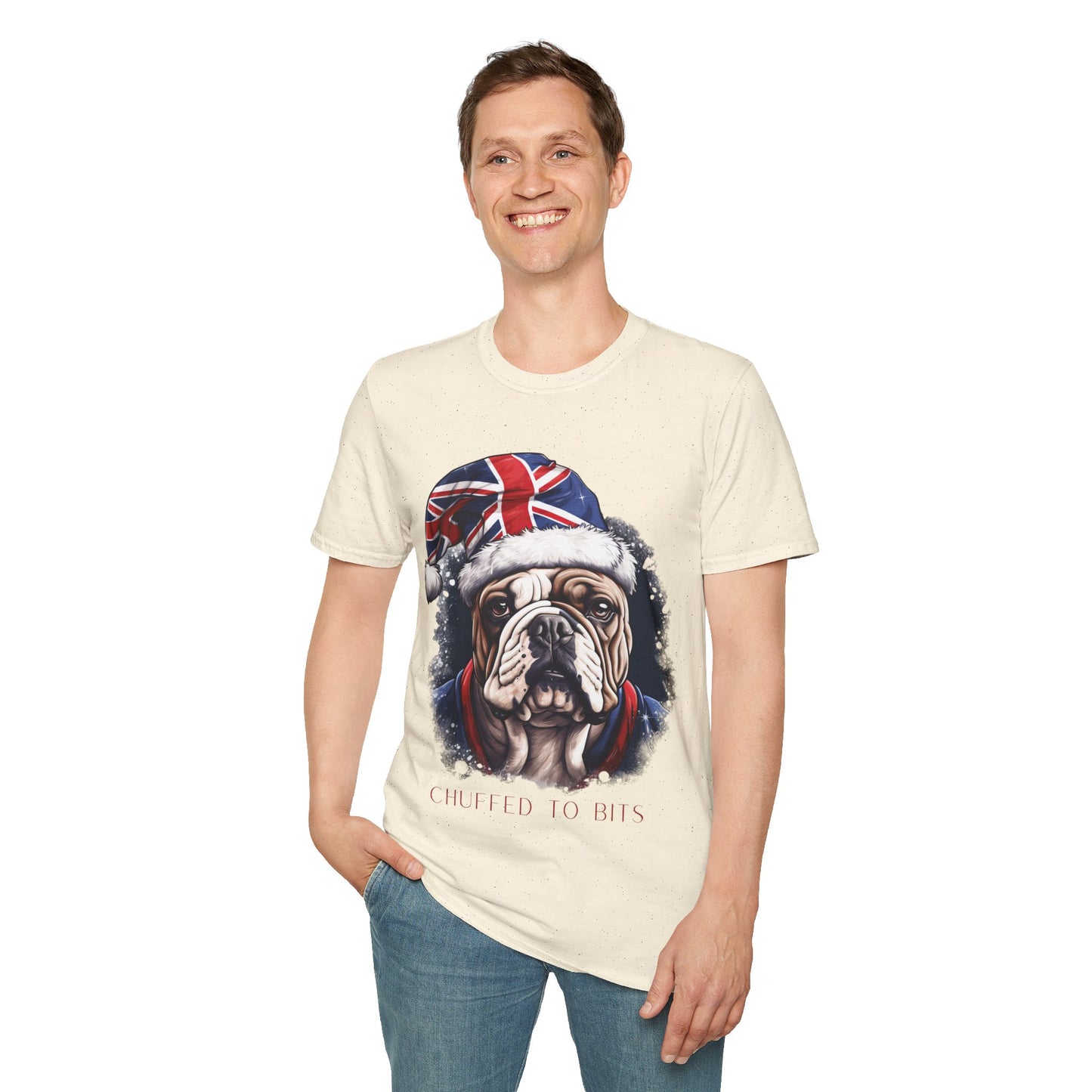 English Bulldog, Chuffed To Bits T-Shirt, British Union Jack, Mens Womans Unisex Shirt Softstyle T-Shirt Teeshirt Anglophile