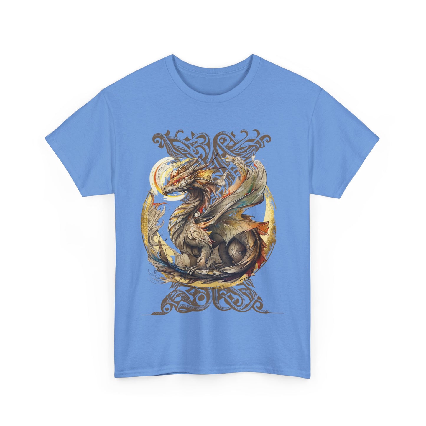 Celtic Background Dragon Graphic Tee - Dragon T-shirt -  Dragon Lovers Unisex Heavy Cotton Tee T-Shirt