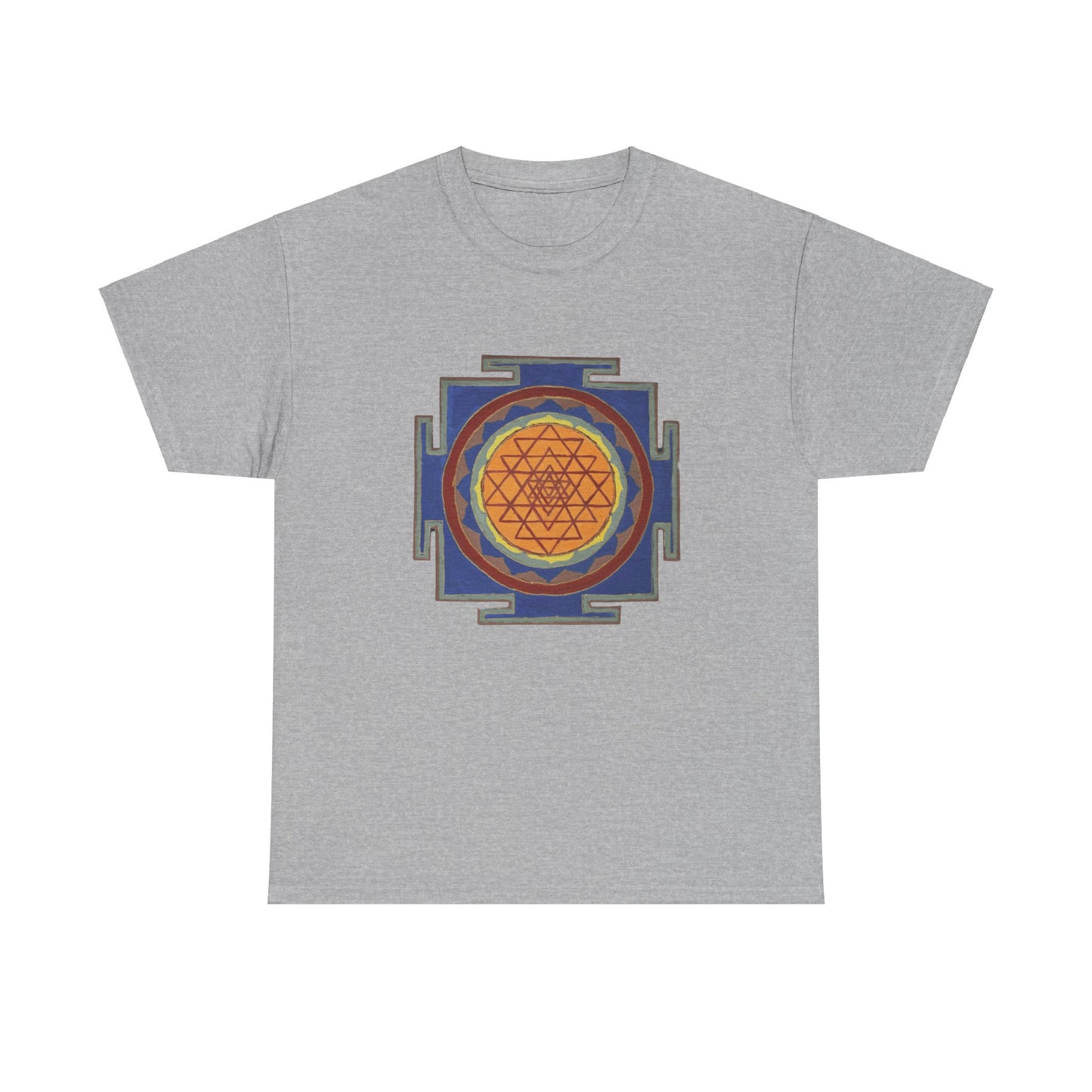 Antique Style Sacred Geometry, Sri Yantra Graphic Tee - Yoga, Zen, Meditation Gifts Heavy Cotton Graphic Tee T-Shirt