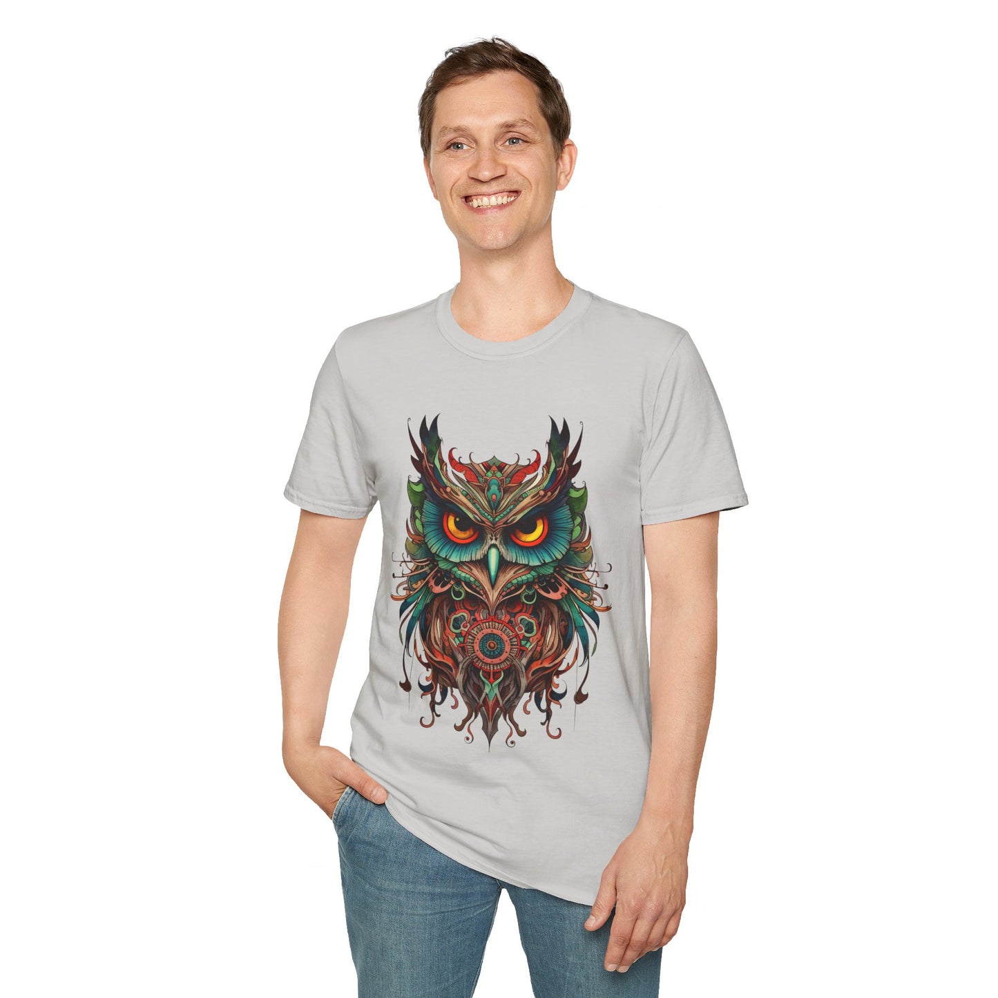 Jeweled Tone Owl, Owl Shirt, Barn Steampunk Owl   Unisex Tee Shirt, T-Shirt Softstyle T-Shirt Tee Teeshirt