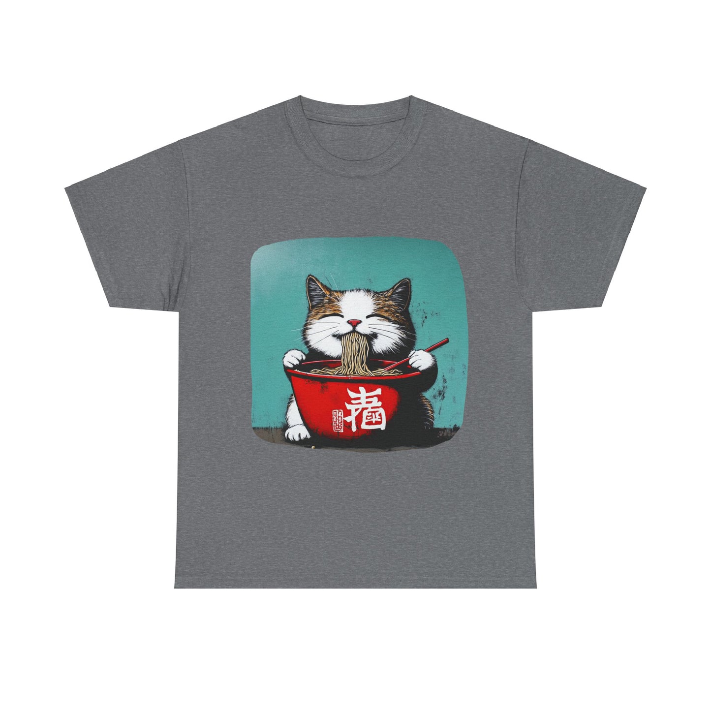 Ramen Cat, Cats and Ramen, Ramen Art Gift   -  Cute Cats Unisex Heavy Cotton Tee T-Shirt