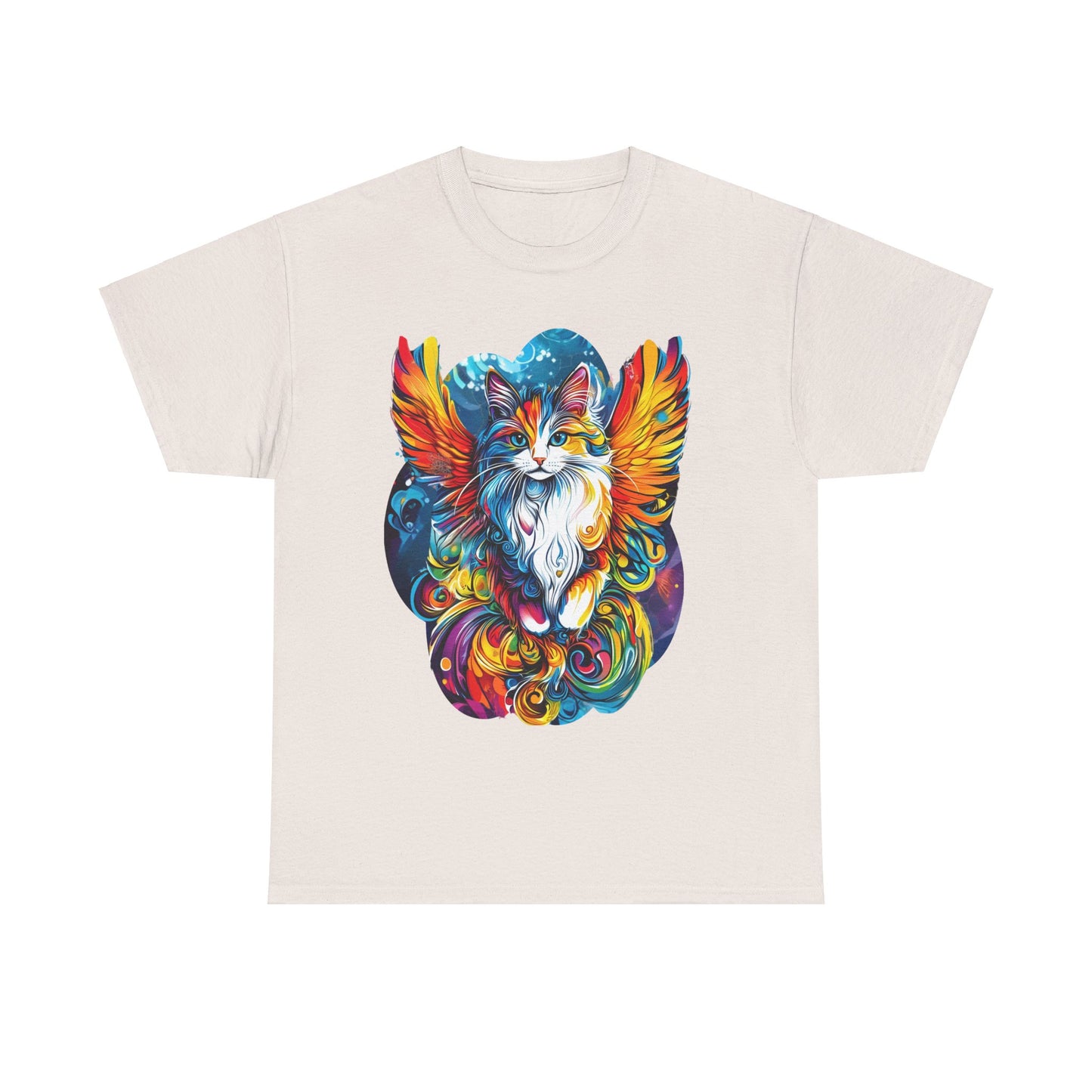 Tattoo Style Cat Angel, Cat Memorial - Cat with Angel Wings Graphic Tee-  Cat Gift Unisex Heavy Cotton Tee T-Shirt