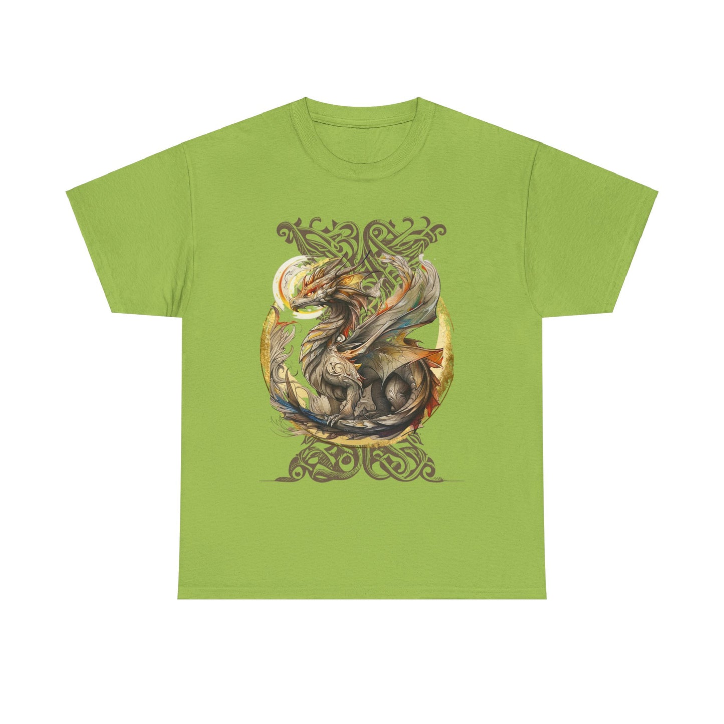 Celtic Background Dragon Graphic Tee - Dragon T-shirt -  Dragon Lovers Unisex Heavy Cotton Tee T-Shirt