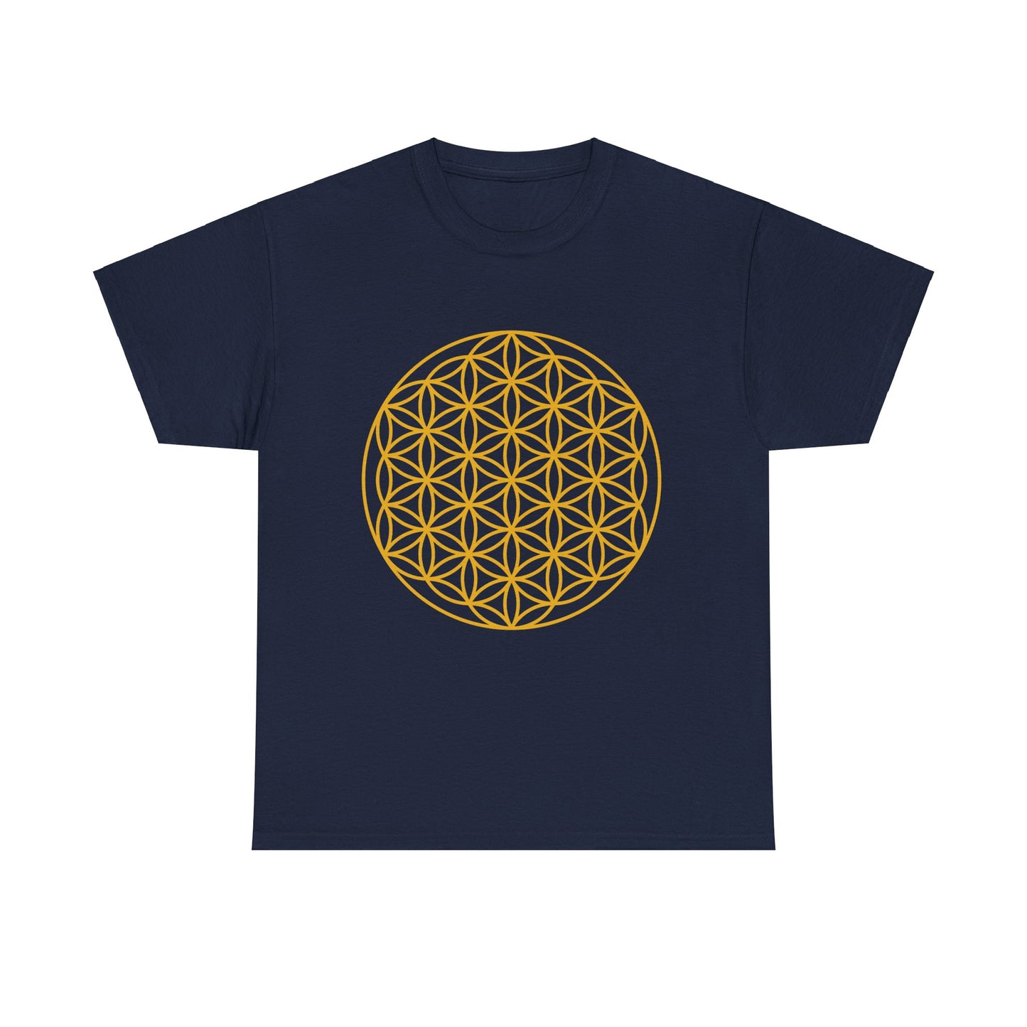 Flower of Life Sacred Geometry, (flat gold design ) Graphic Tee - Yoga, Zen, Meditation Gifts Heavy Cotton Graphic Tee T-Shirt