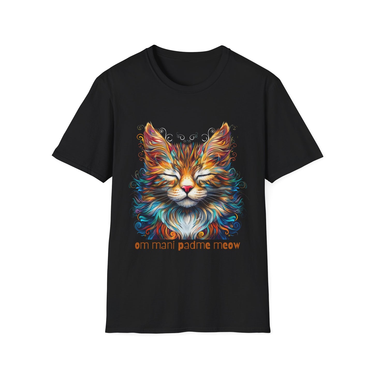 Om Mani Padme Meow -  Meditating Cat Shirt, Cat Lover's Graphic Tee Graphic Unisex T- Shirt, T-Shirt Cat Lovers Gift  Softstyle T-Shirt Tee Teeshirt Stylized Cat