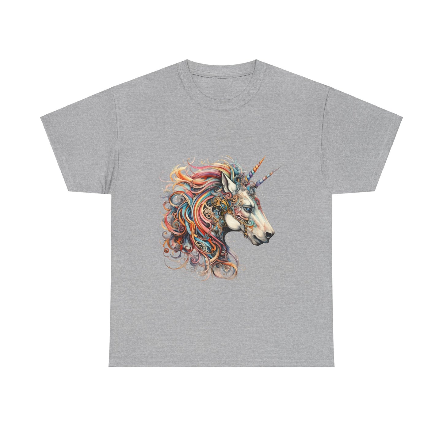 Two Horned Unicorn - Double Horn Unicorn Graphic Tee T-shirt -  Unicorn Lovers Unisex Heavy Cotton Tee T-Shirt