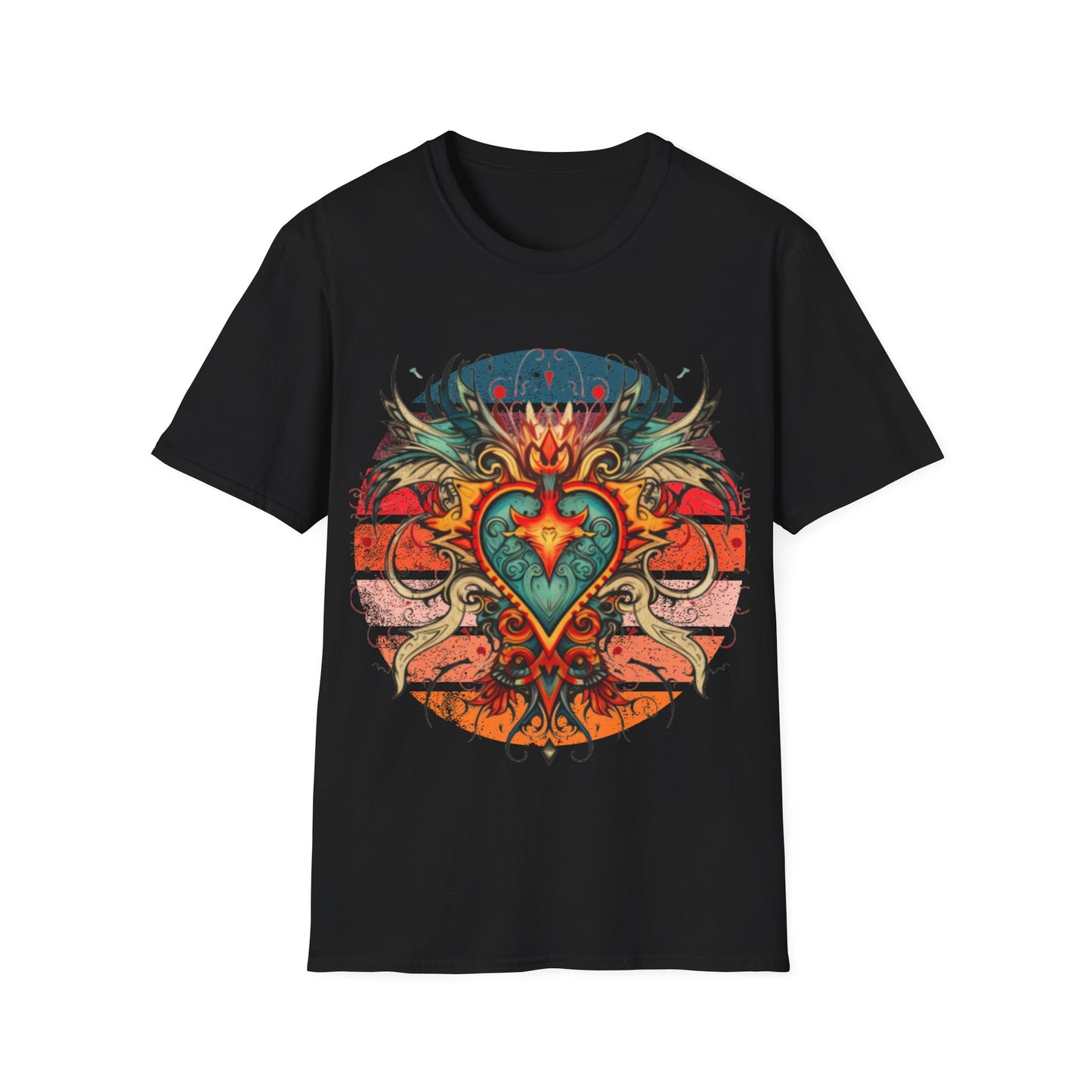 Sacred Heart, Retro Color, Boho Hippie Shirt, Graphic T-Shirt, Graphic Tee Softstyle Unisex Tee Shirt  - 60s 70s Vibe Sacred Heart