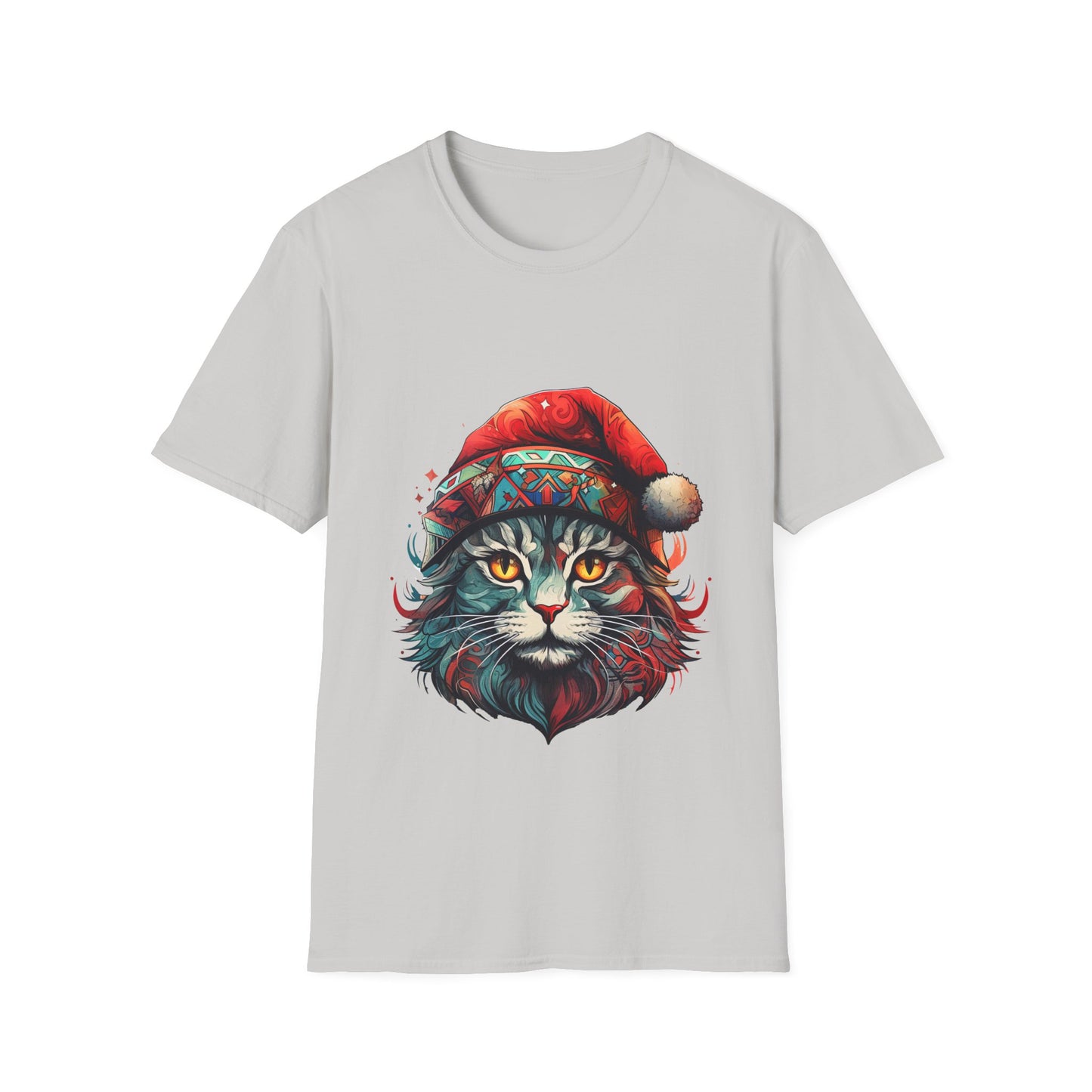 Santa Cats in Christmas Hat Holiday Christmas Cat Shirt, Cat Lover's Graphic Tee Graphic Unisex T- Shirt, T-Shirt Cat Lovers Gift  Softstyle T-Shirt Tee  Christmas JumperTeeshirt Stylized Cat