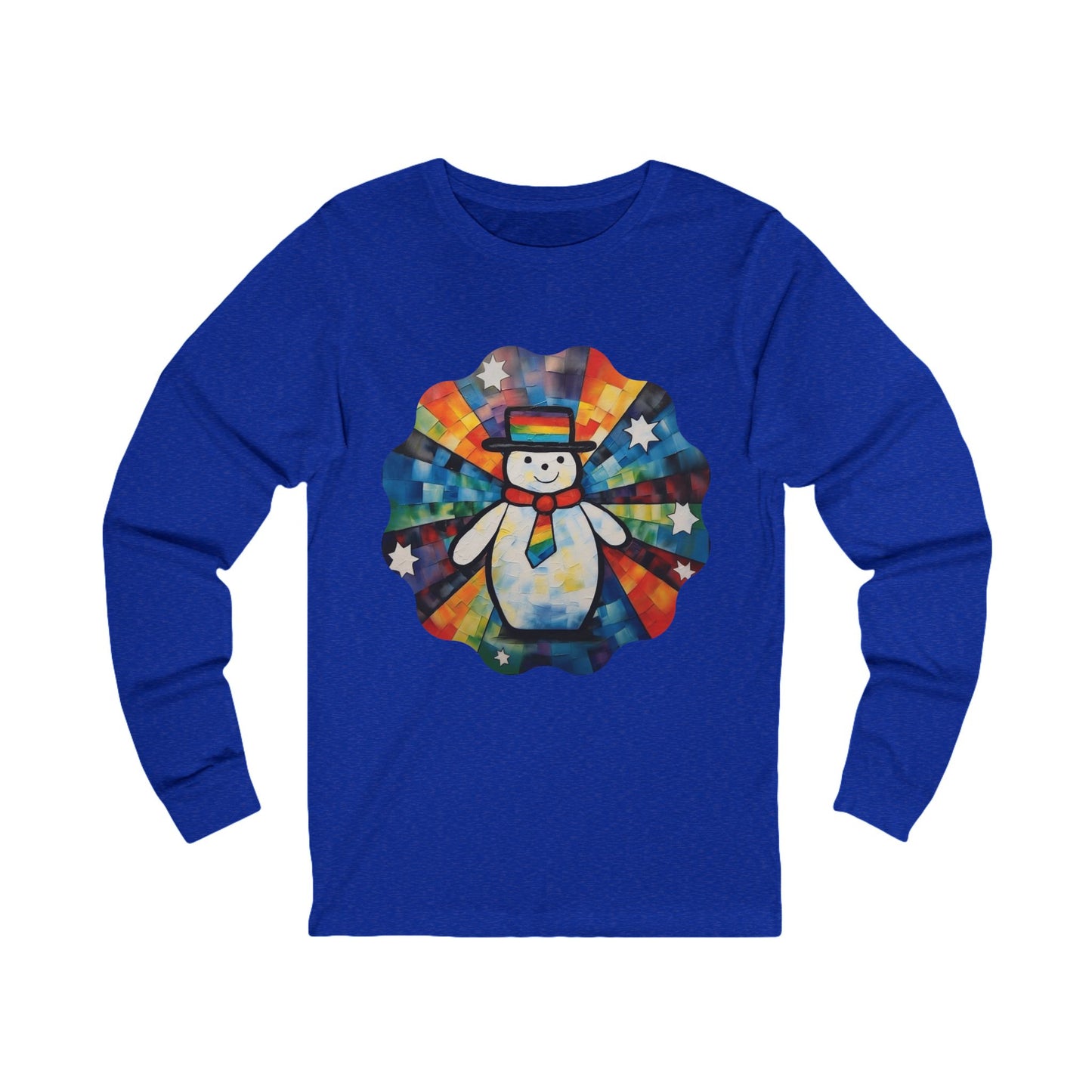 Snowman Shirt Christmas Pride Colors Christmas Gift Unisex Jersey Long Sleeve Tee Shirt, T-Shirt, Fun Colorful Snowman LGBTQ+ Gift