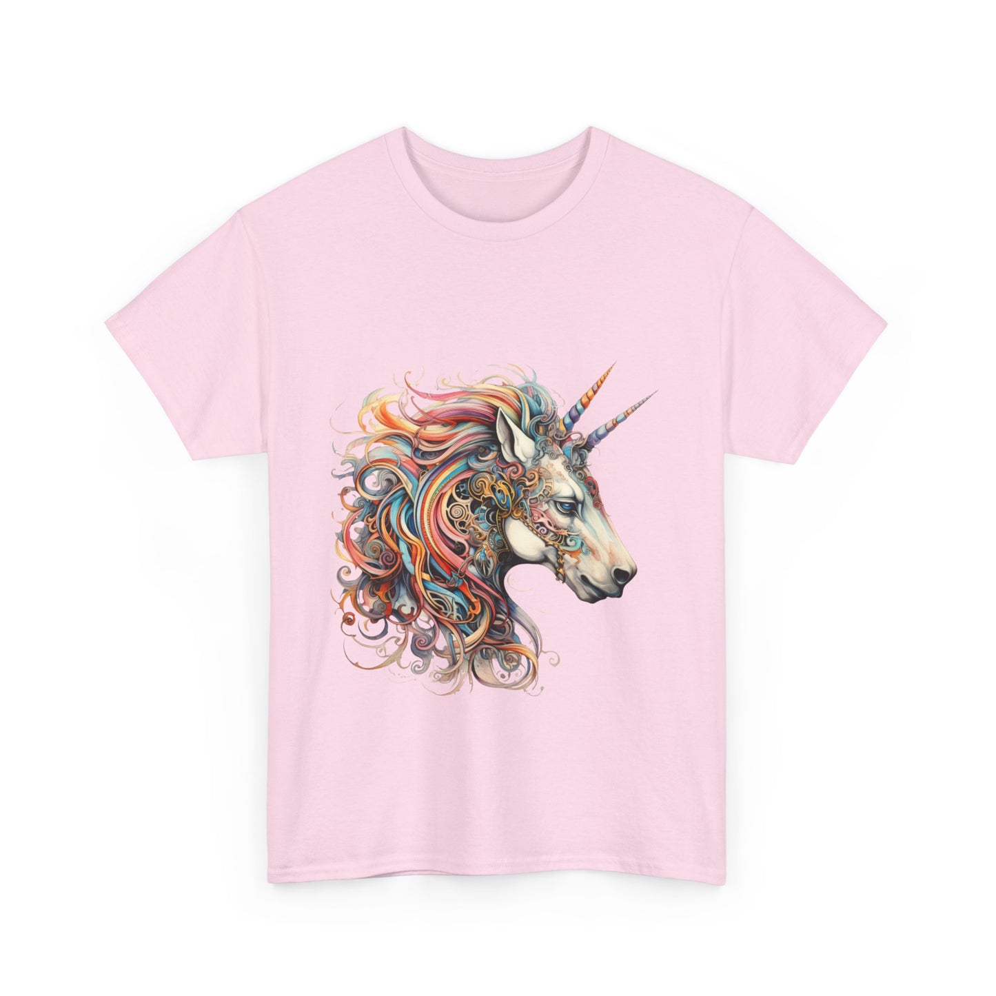 Two Horned Unicorn - Double Horn Unicorn Graphic Tee T-shirt -  Unicorn Lovers Unisex Heavy Cotton Tee T-Shirt