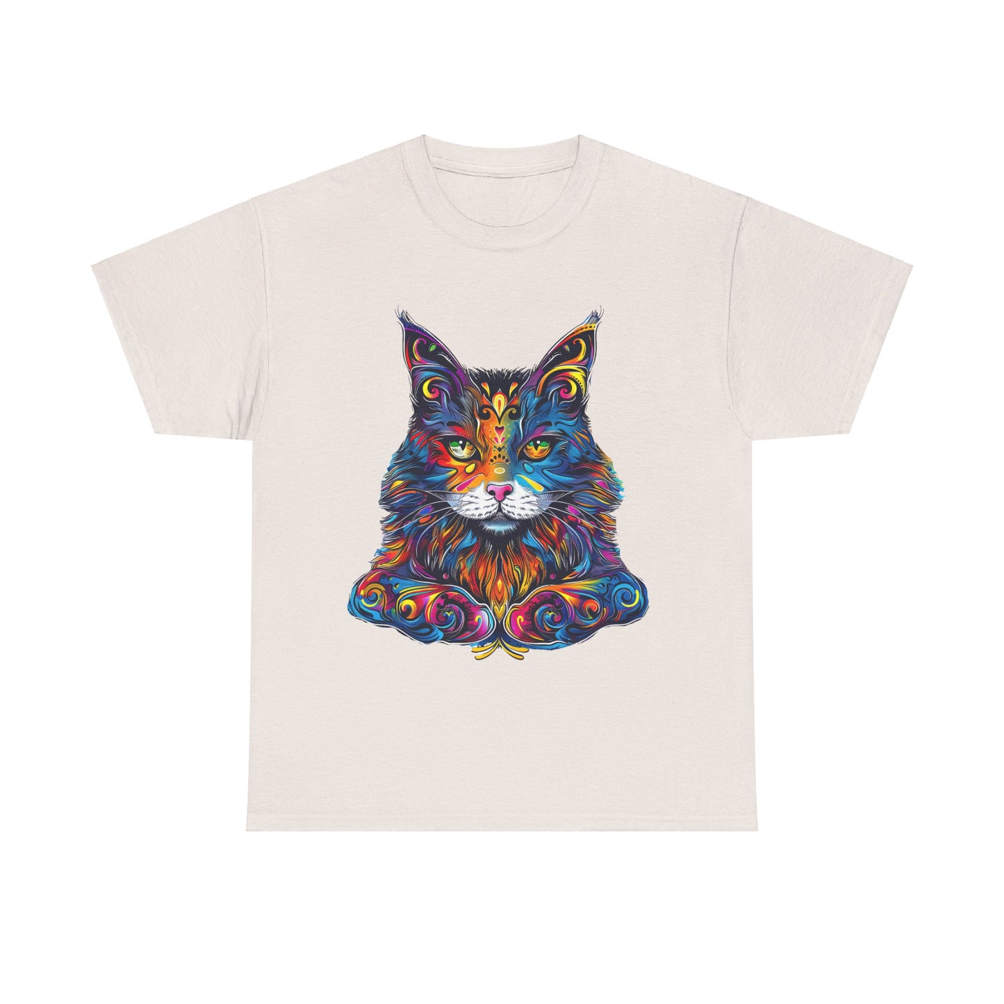 Chill Vibe Jewel Tone Cat Graphic Tee - Cat Lover TeeShirt - T-shirt    - Cat Gift Unisex Heavy Cotton Tee T-Shirt