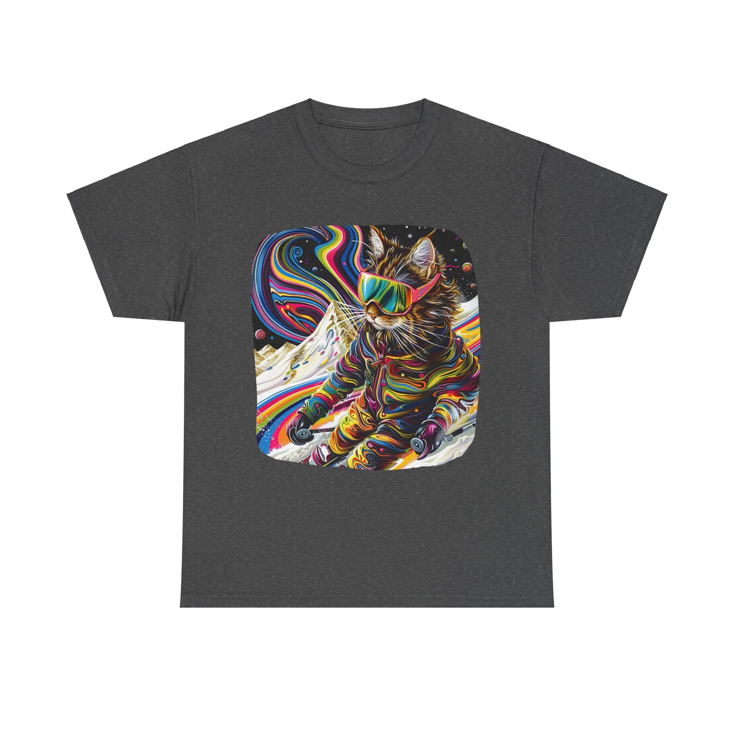 Ski Cat, Winter Sports Cat Shirt, Art Gift   -  Cool Cats Unisex Heavy Cotton Tee T-Shirt
