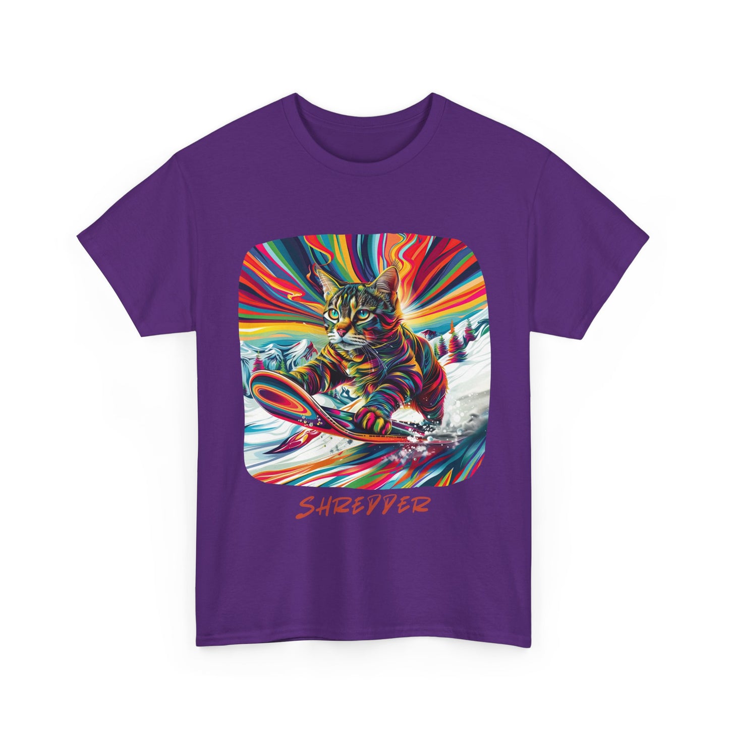 Shredder Snowboard Cat Graphic Tee - Extreme Winter Sports Ski Cat Art Gift   -  Cool Cats Unisex Heavy Cotton Tee T-Shirt