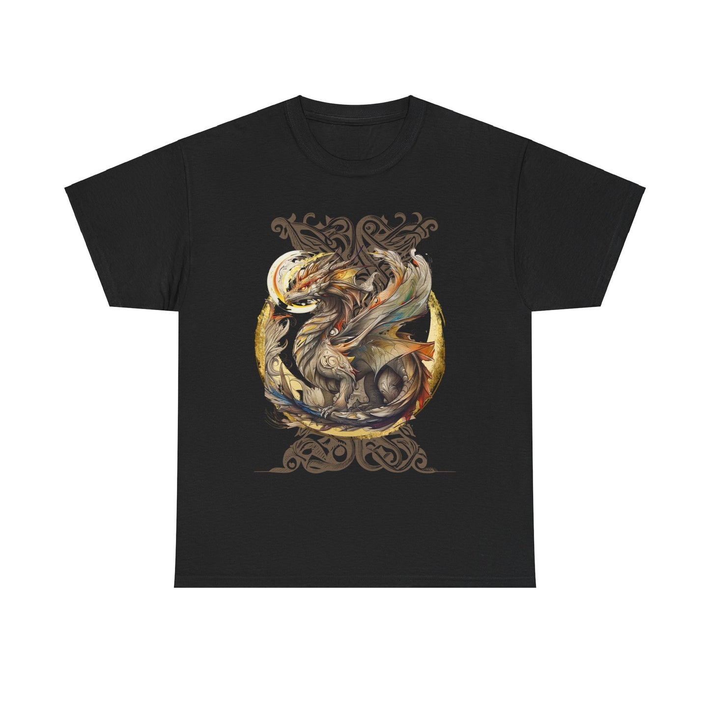 Celtic Background Dragon Graphic Tee - Dragon T-shirt -  Dragon Lovers Unisex Heavy Cotton Tee T-Shirt