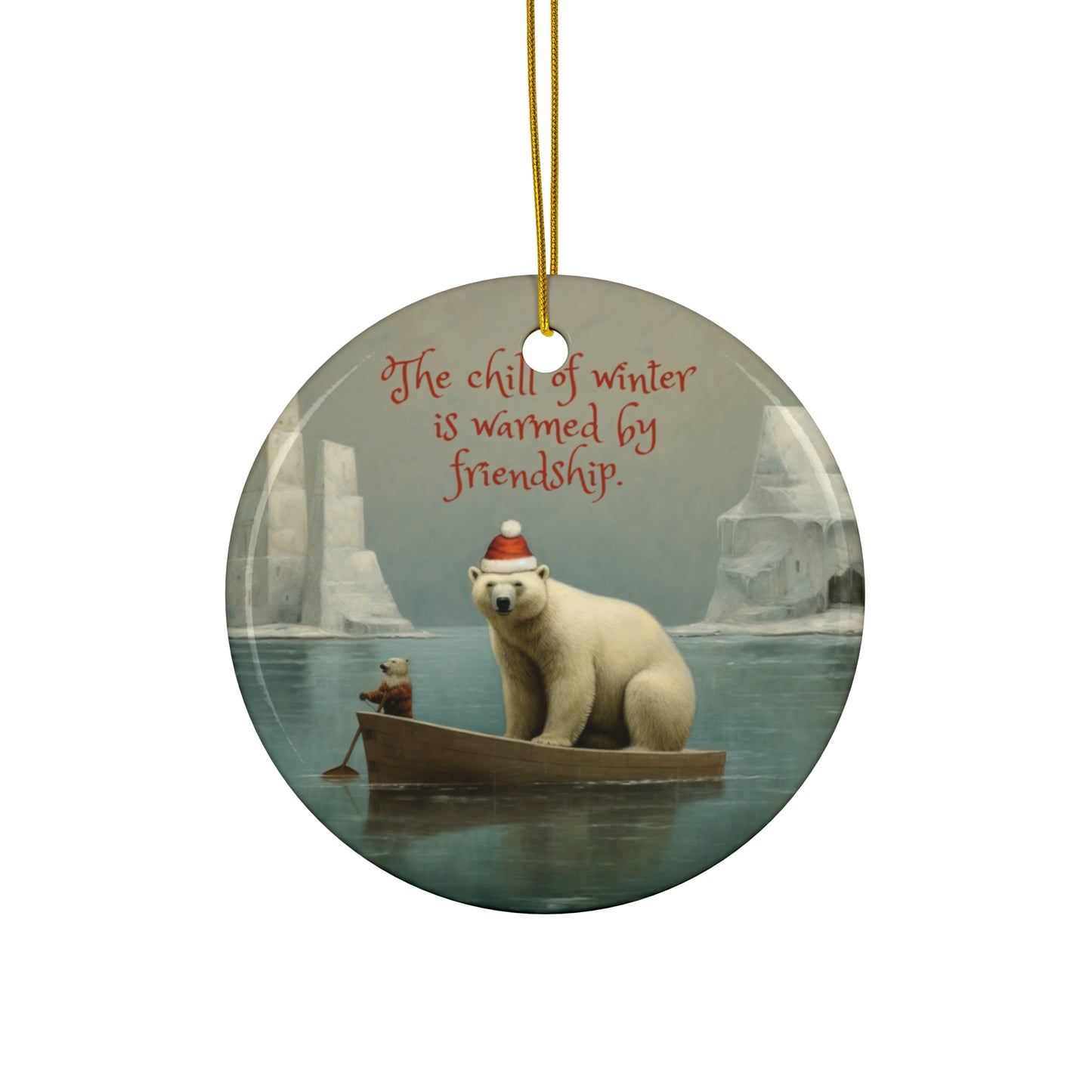 Polar Bear Arctic Fox Friendship Christmas Greetings -  Christmas Tree Keepsake Ornament Ceramic - Northern Seas Polar