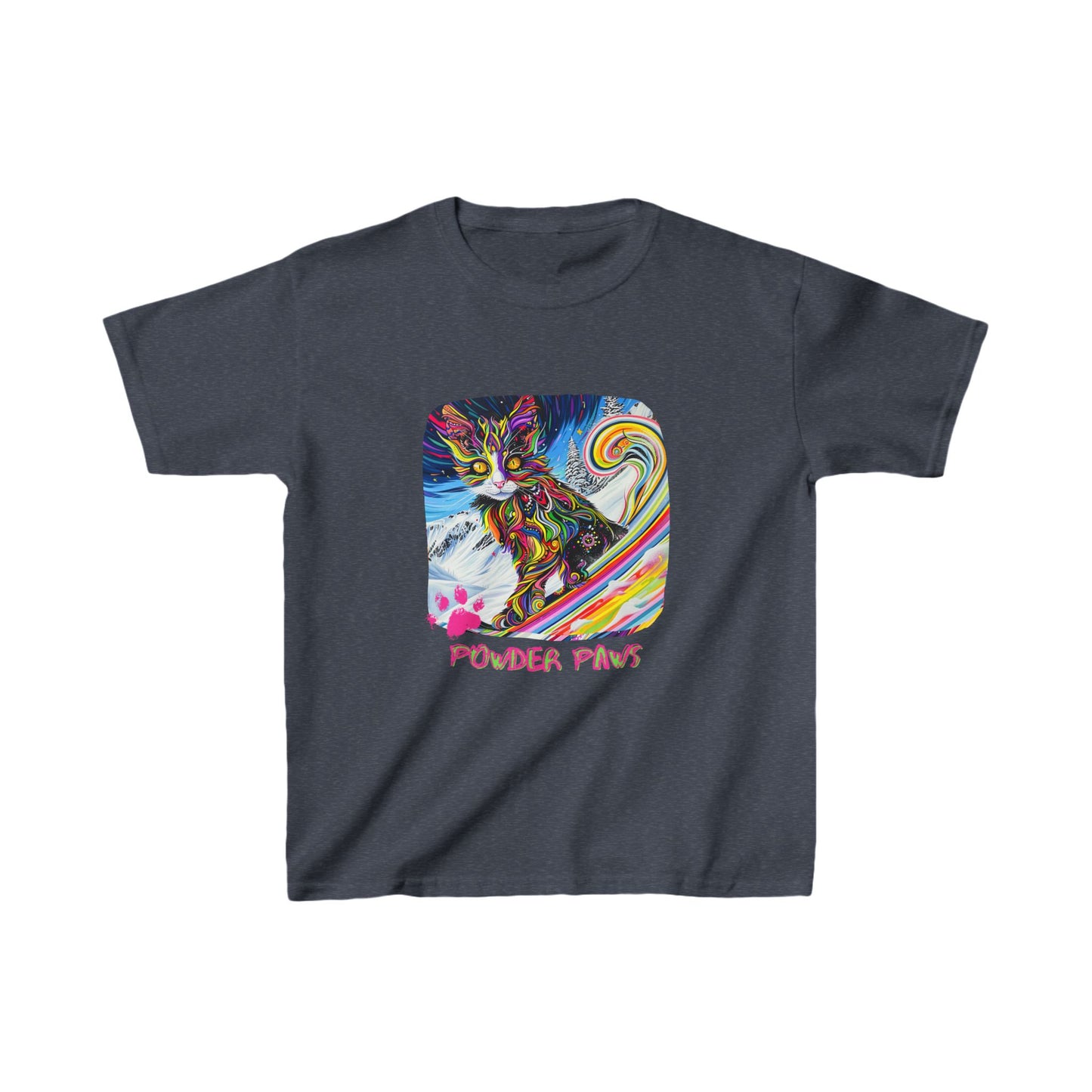 Kids - Powder Paws Skiing Cat Graphic Tee - Vibrant Ski Cat Design for Young Adventurers