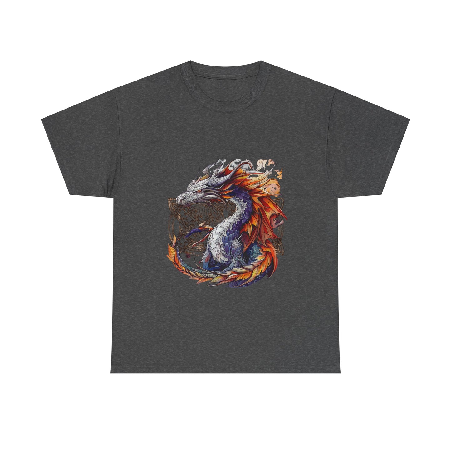 Orange Celtic Dragon Graphic Tee - Dragon in Santa Hat T-shirt -  Dragon Lovers Unisex Heavy Cotton Tee T-Shirt