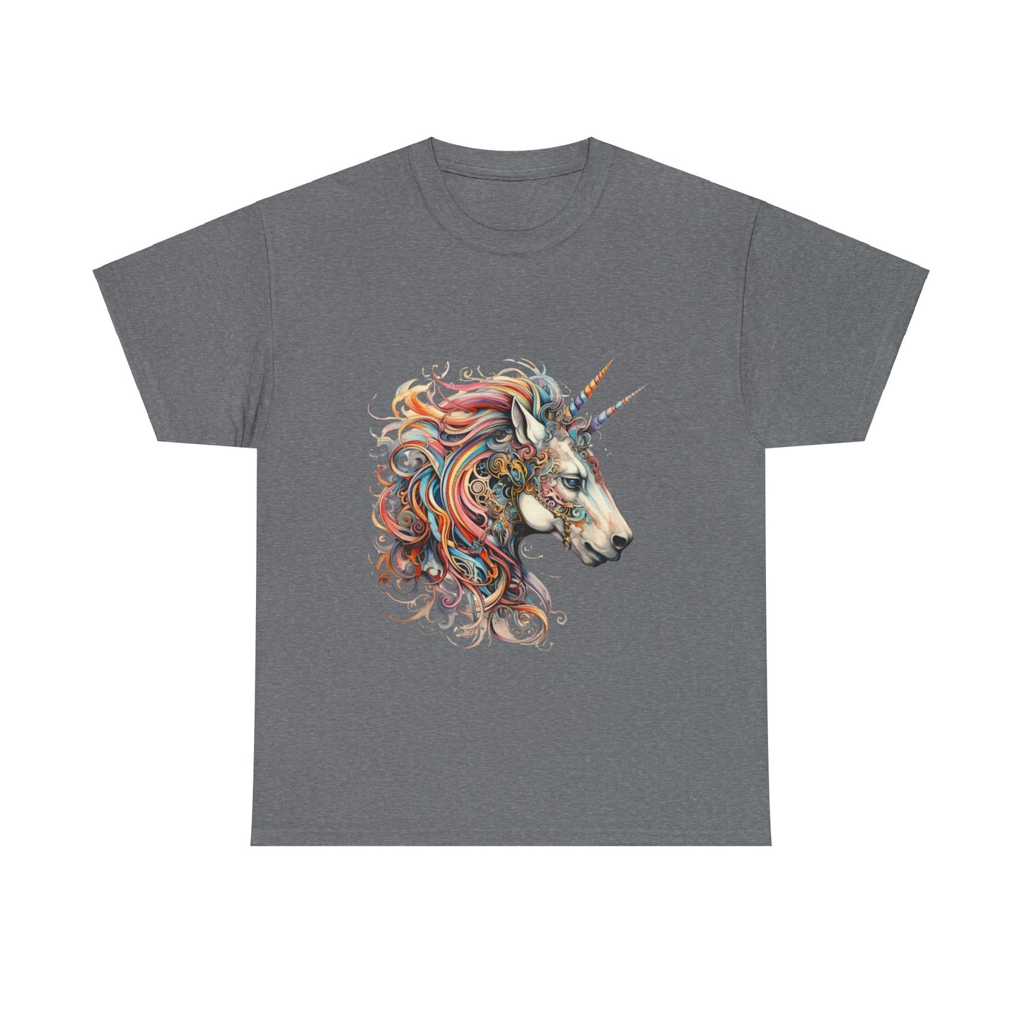 Two Horned Unicorn - Double Horn Unicorn Graphic Tee T-shirt -  Unicorn Lovers Unisex Heavy Cotton Tee T-Shirt