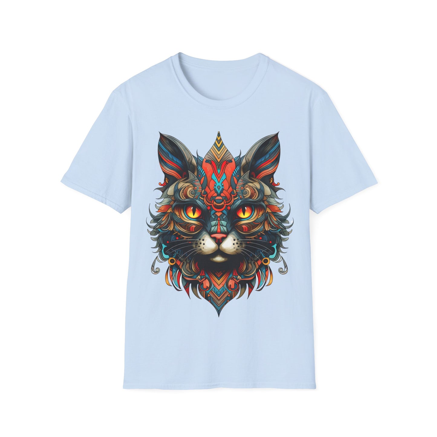 Tribal Exotic Cat Shirt, Cat Lover's Graphic Tee Graphic Unisex T- Shirt, T-Shirt Cat Lovers Gift  Softstyle T-Shirt Tee Teeshirt Stylized Cat