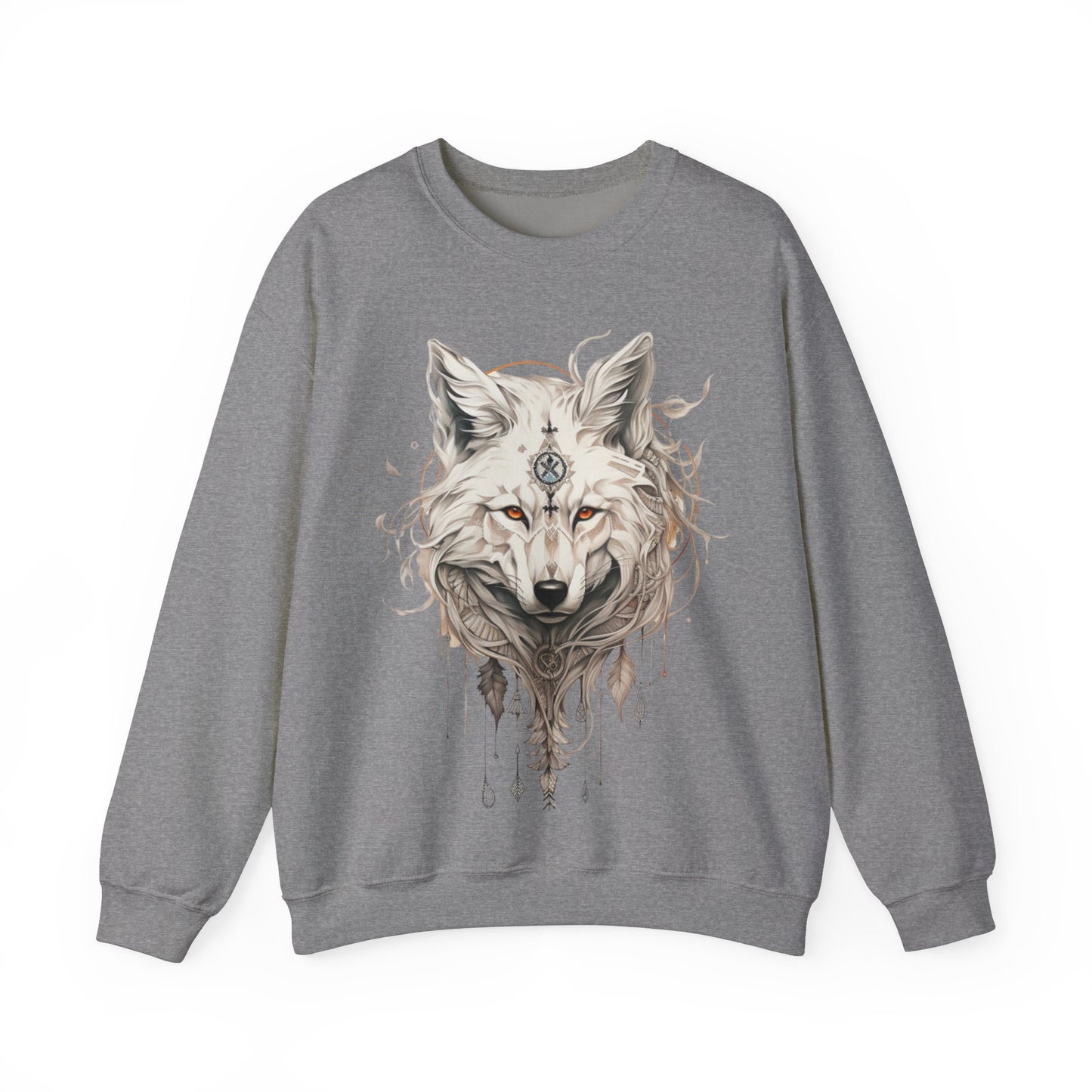 Tribal Style White Wolf, Lone Wolf Sweatshirt, Wolf Totem Gift, Canada, Northern US Wolf Conservation Shirt Unisex Sweatshirt Sweat Shirt