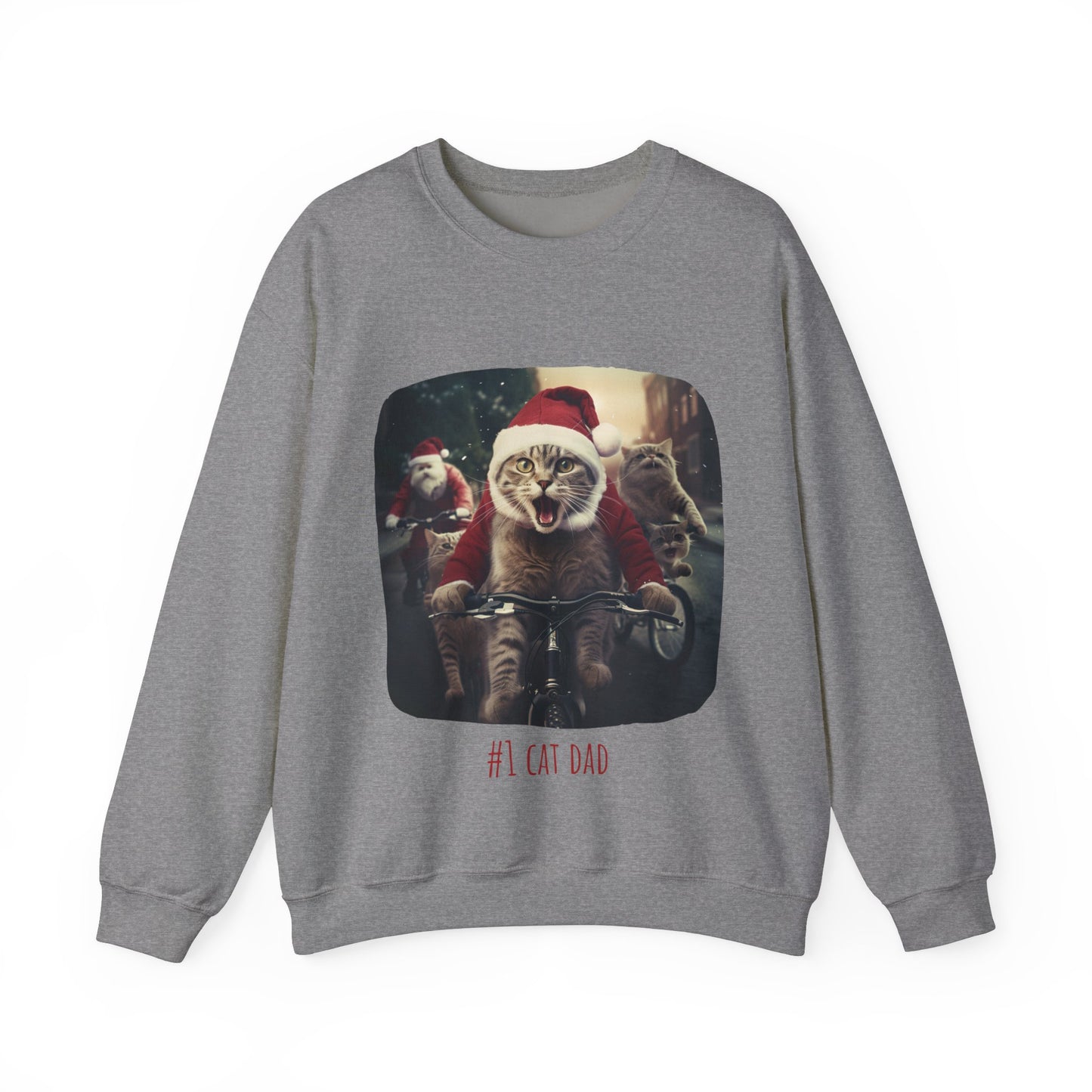 Fun Cat Dad, #1 Christmas Cat, Cat Lovers Gift, Kitty Cat Christmas Shirt Mens Unisex Size Sweatshirt Sweat Shirt,  Many Colors