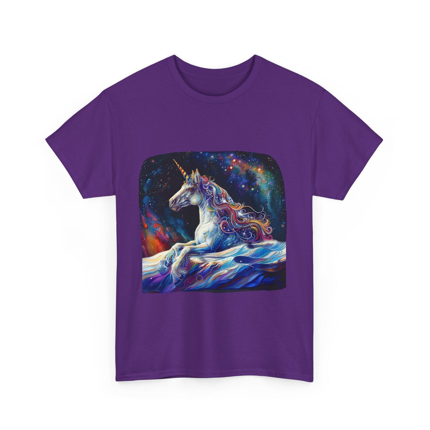 Watery Waves, Rainbow Unicorn - Starry Skies Unicorn Graphic Tee T-shirt -  Unicorn Lovers Unisex Heavy Cotton Tee T-Shirt