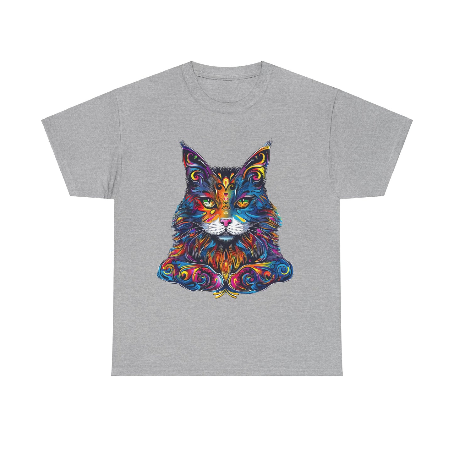 Chill Vibe Jewel Tone Cat Graphic Tee - Cat Lover TeeShirt - T-shirt    - Cat Gift Unisex Heavy Cotton Tee T-Shirt