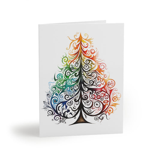 Holiday Cards, Colorful Holiday, Rainbow Christmas Tree, Tribal Style Tree Greeting cards (8, 16, and 24 pcs)