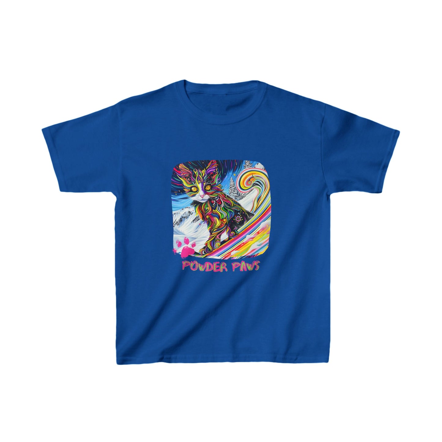 Kids - Powder Paws Skiing Cat Graphic Tee - Vibrant Ski Cat Design for Young Adventurers