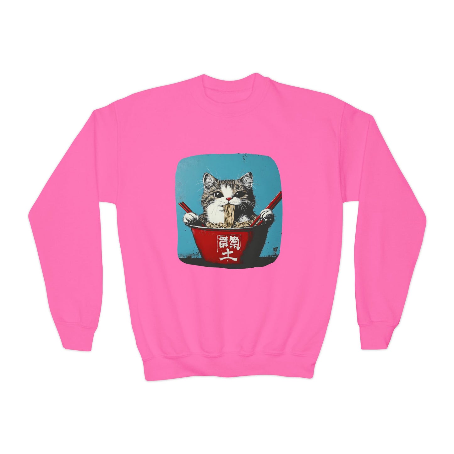 Ramen Bowl Cats for Kids Sweatshirt - Hungry Noodle Kitty  Cat Youth Crewneck Sweatshirt -Christmas Cat Gift