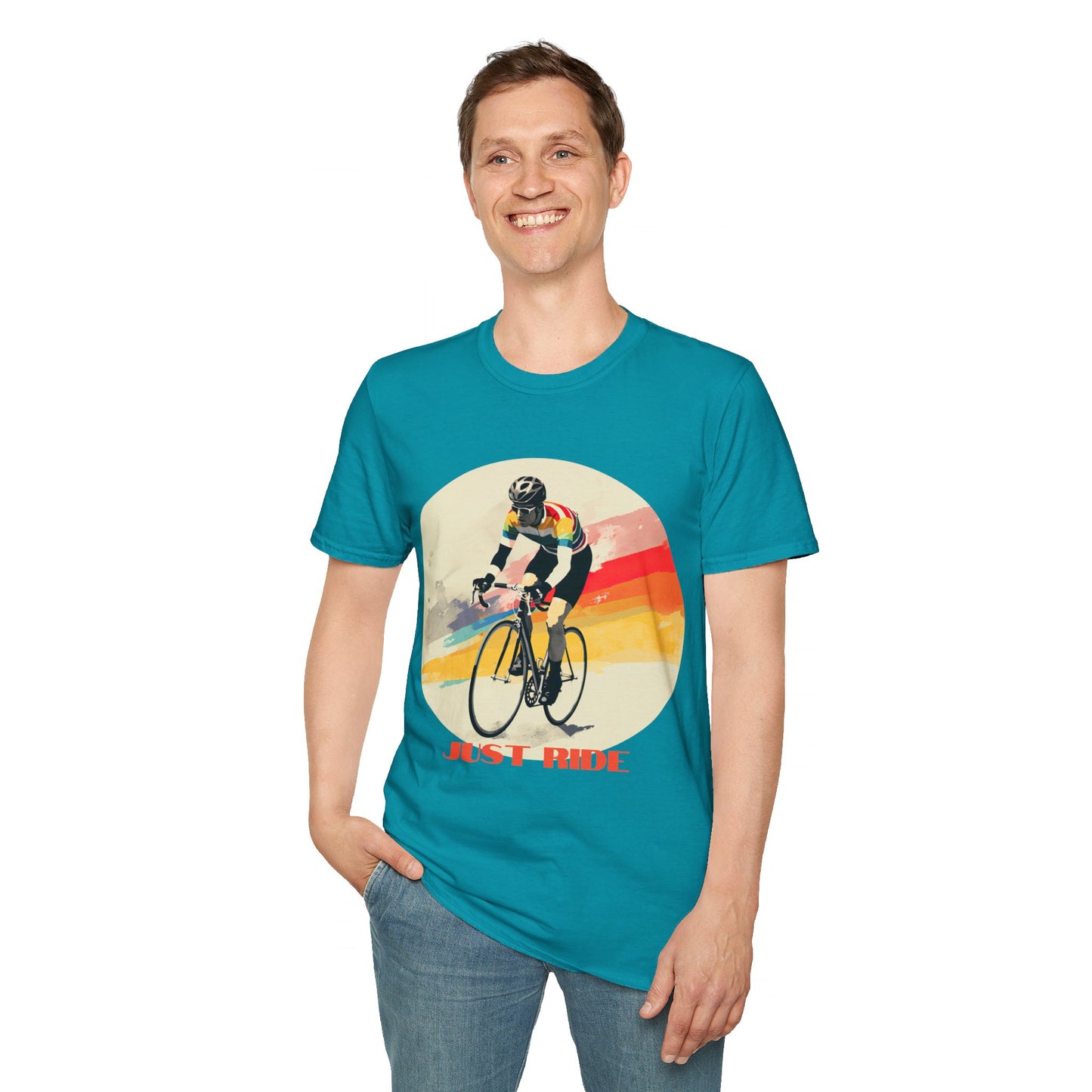 Cycle Bicycle Gift, Just Ride T Shirt, Colorful Cycling Shirt Mens Woman's Unisex Shirt, Softstyle T-Shirt Tee Teeshirt