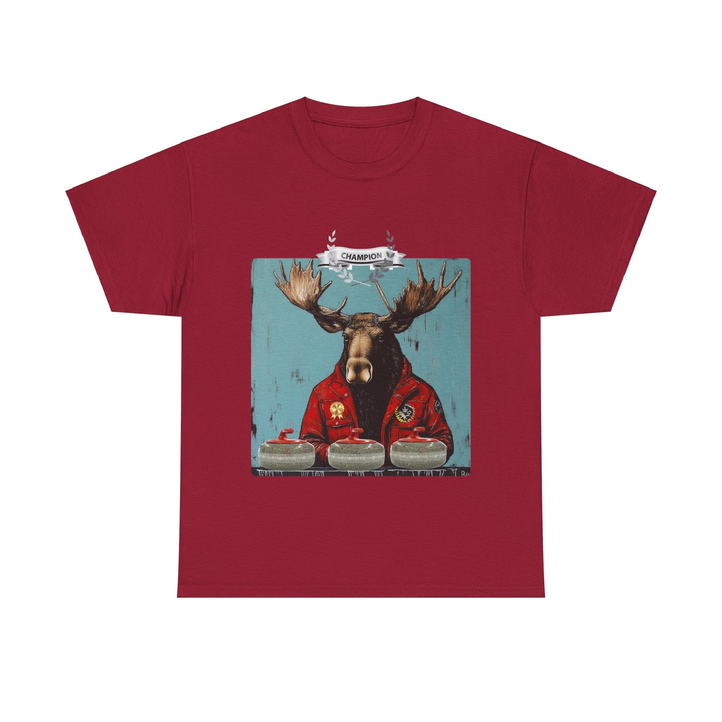 Moose Curling Champion V3- Moose Lover Unisex Heavy Cotton Tee T-Shirt