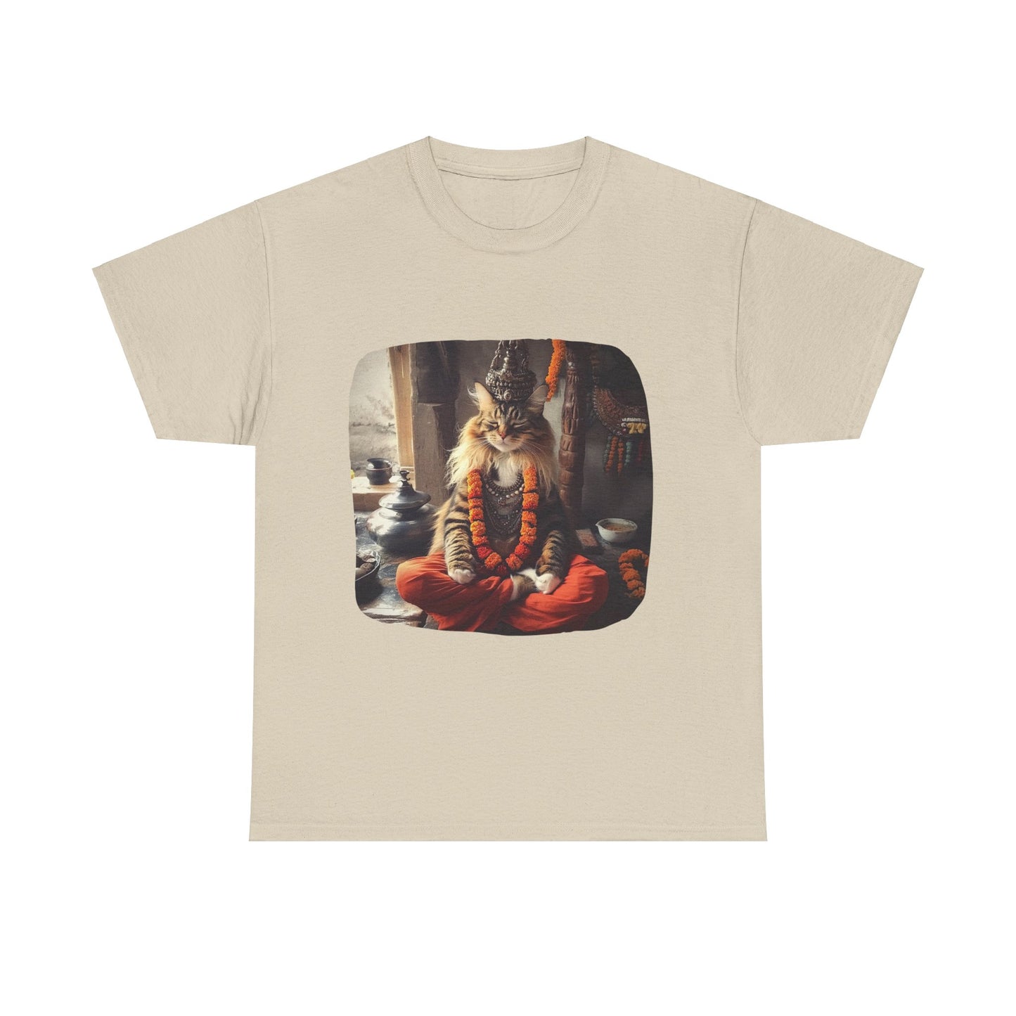 Meditating Yogi Cat, (V3) Guruji Cat, Cat Gift Unisex Heavy Cotton Tee T-Shirt