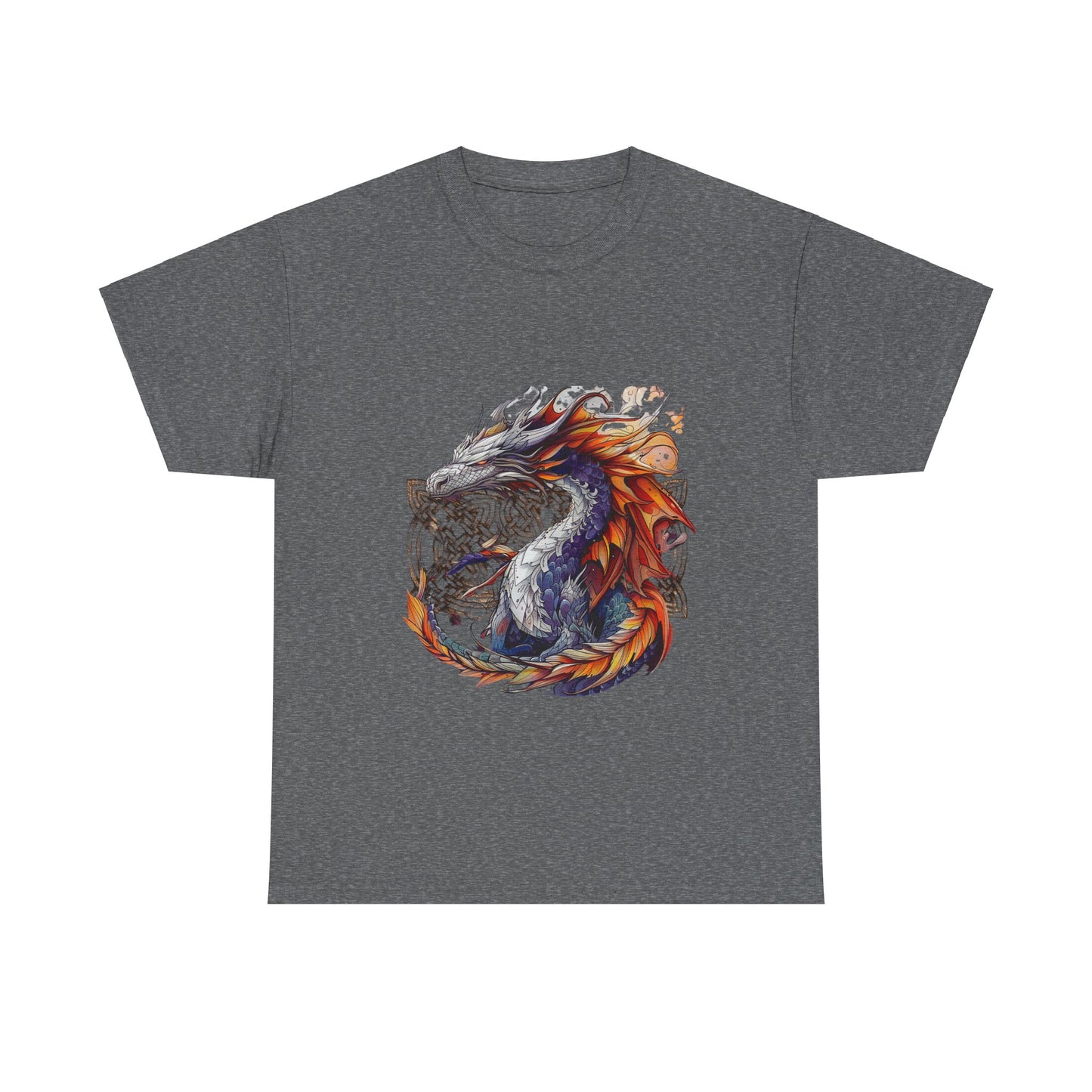 Orange Celtic Dragon Graphic Tee - Dragon in Santa Hat T-shirt -  Dragon Lovers Unisex Heavy Cotton Tee T-Shirt