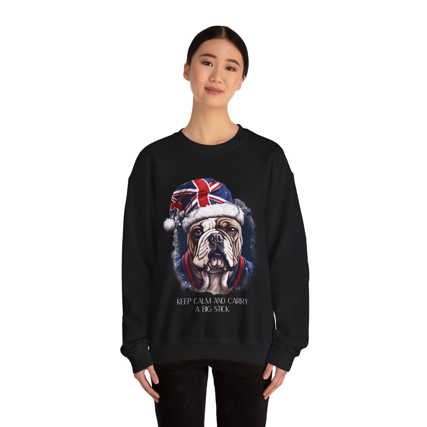 British English Bulldog - Keep Calm and Carry a Big Stick Union Jack Unisex Long Sleeve Jersey Cotton Shirt Mens Women Sweatshirt Sweat Shirt