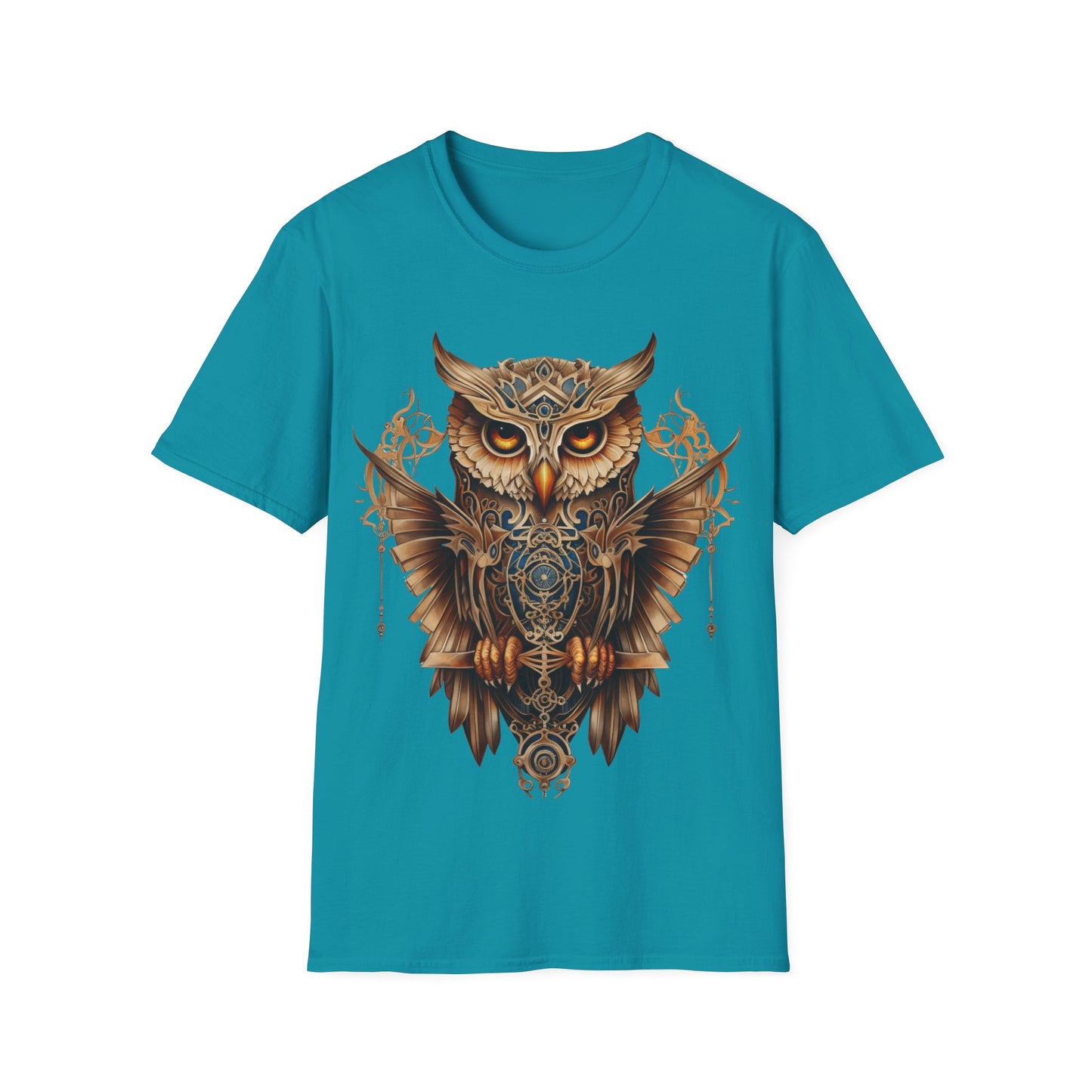 Art Deco Style Owl, Golden Owl Shirt, 1920's Steampunk Owl Christmas Gift  Unisex Tee Shirt, T-Shirt Softstyle T-Shirt Tee Teeshirt