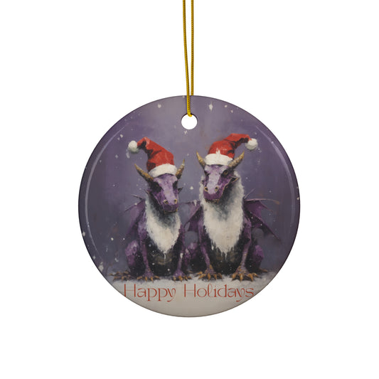 Holiday Purple Dragons - Christmas Dragons Ceramic Christmas Ornament - Seasons Dragons Magical Dragon Dinosaur Kids Ornament Gift