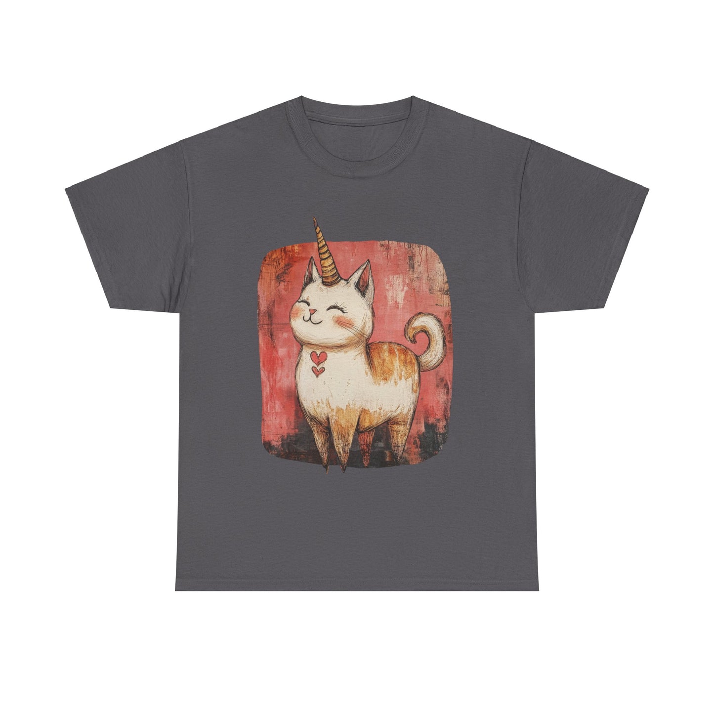 Adorable Kawaii Neko Unicorn Cat Graphic Tee -  Cat Unicorn Mythical Creature Gift Unisex Adult Size Heavy Cotton Tee T-Shirt