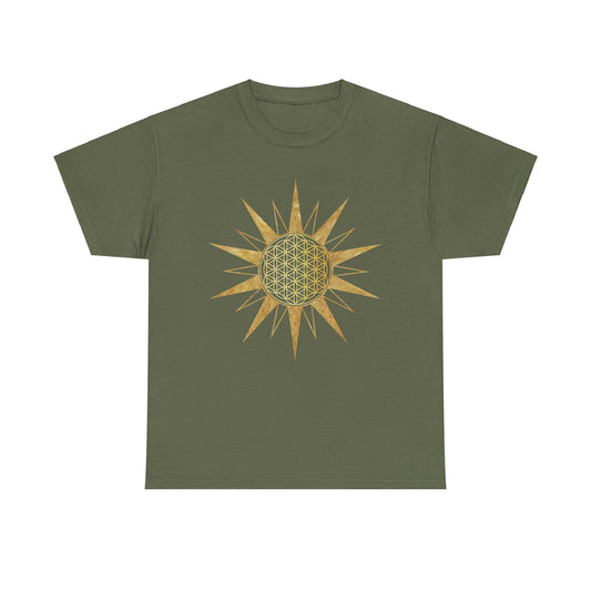 Flower of Life in Sacred Star, Sacred Geometry Tee Shirt - Graphic Tee - Yoga, Zen, Meditation Gifts Unisex Heavy Cotton Graphic Tee T-Shirt