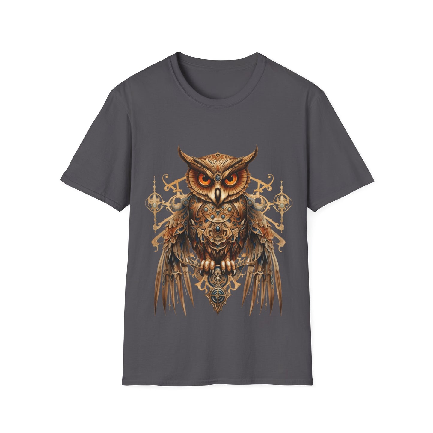 Steampunk Art Deco Style Owl II, Golden Owl Shirt, 1920's Owl  Gift  Unisex Tee Shirt, T-Shirt Softstyle T-Shirt Tee Teeshirt