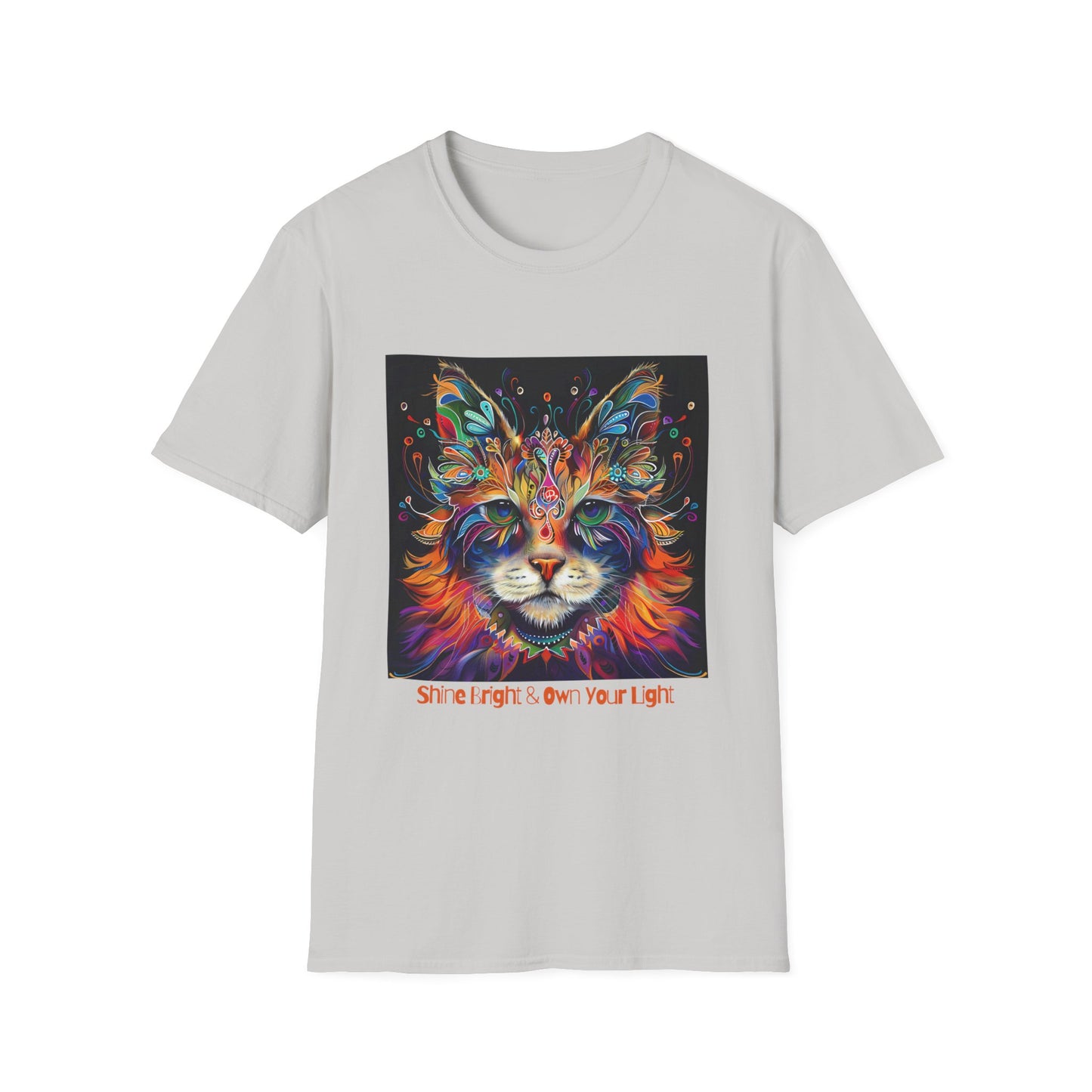 "Shine Bright and Own Your Light" Cat Shaman Graphic Cat Tee, Cat Lover's Graphic Tee Graphic Unisex T- Shirt, T-Shirt Cat Lovers Gift  Softstyle T-Shirt Tee Teeshirt Stylized Cat