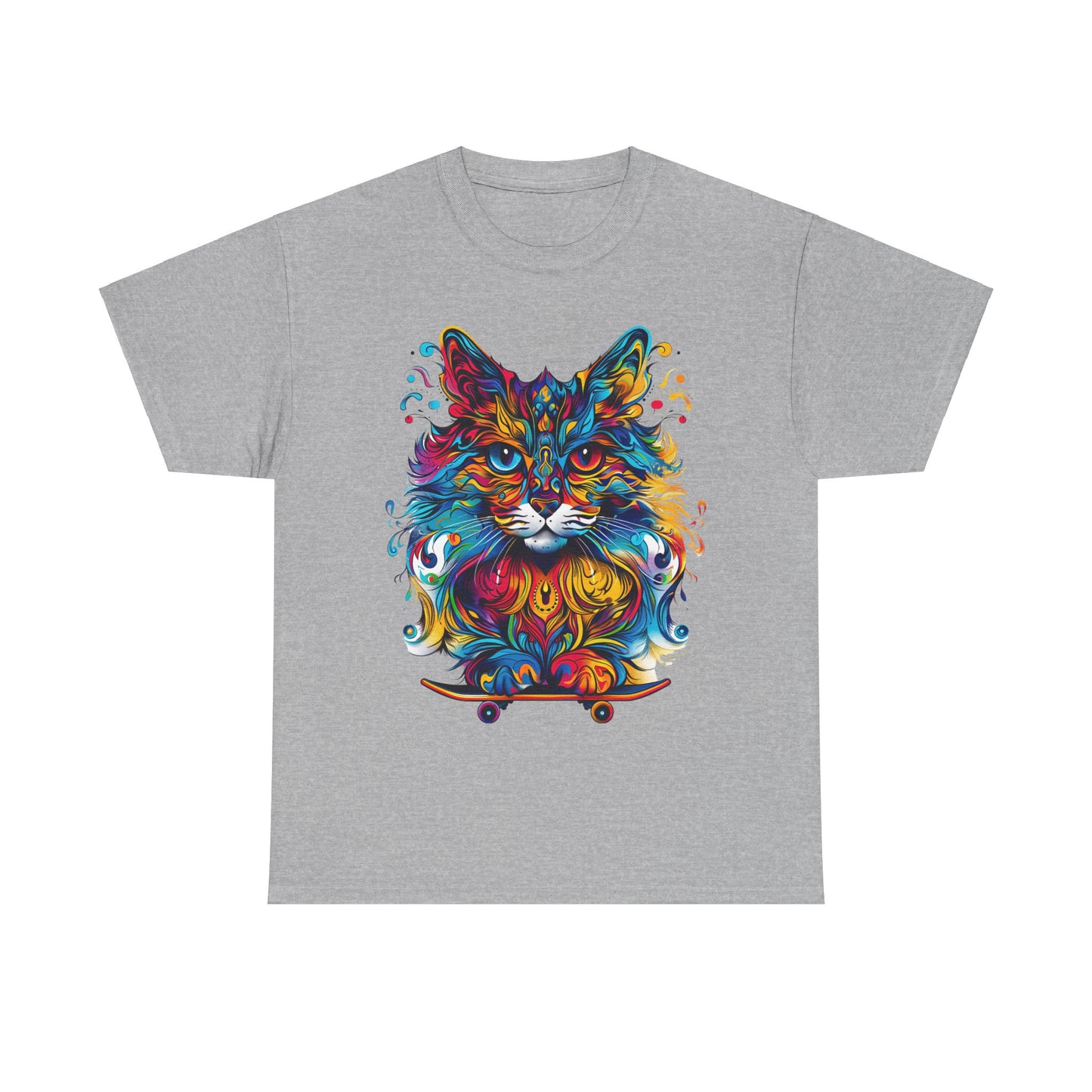 Skateboard Cat (V4) Skater Cat Art Gift   -  Cool Cats Unisex Heavy Cotton Tee T-Shirt